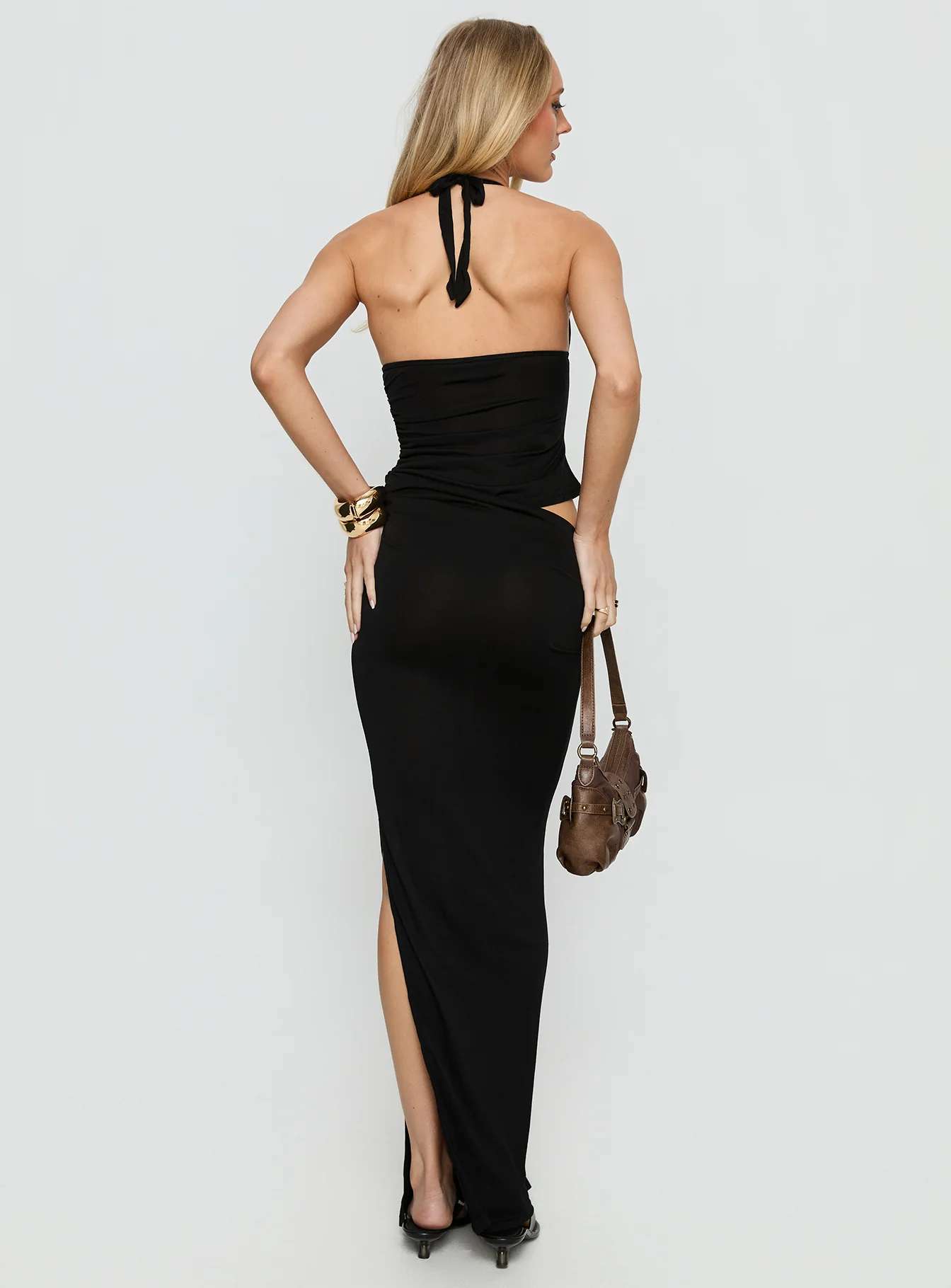 Imeraldia Hardware Halter Maxi Dress Black