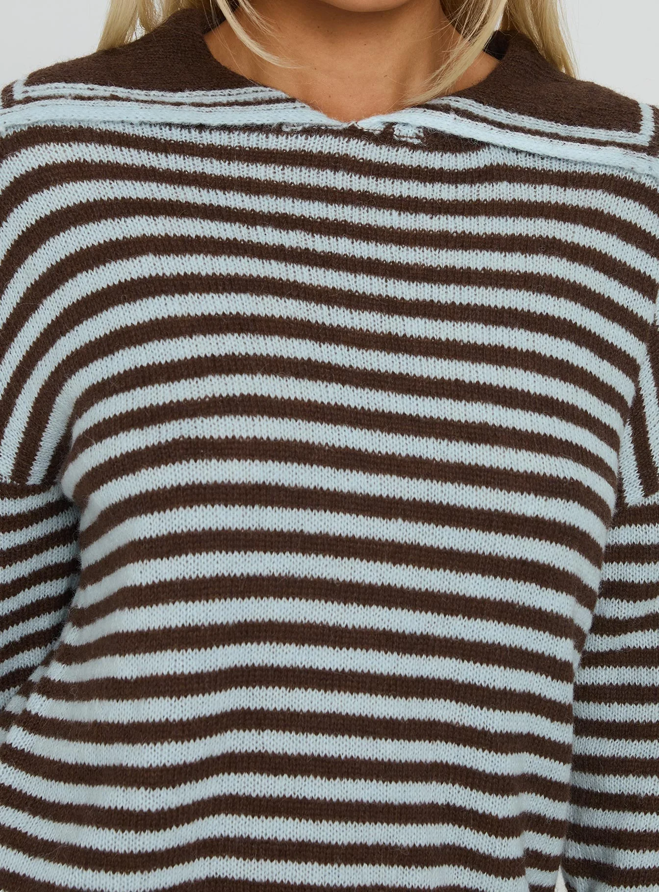Moon Went Dark Collared Knit Sweater Stripe