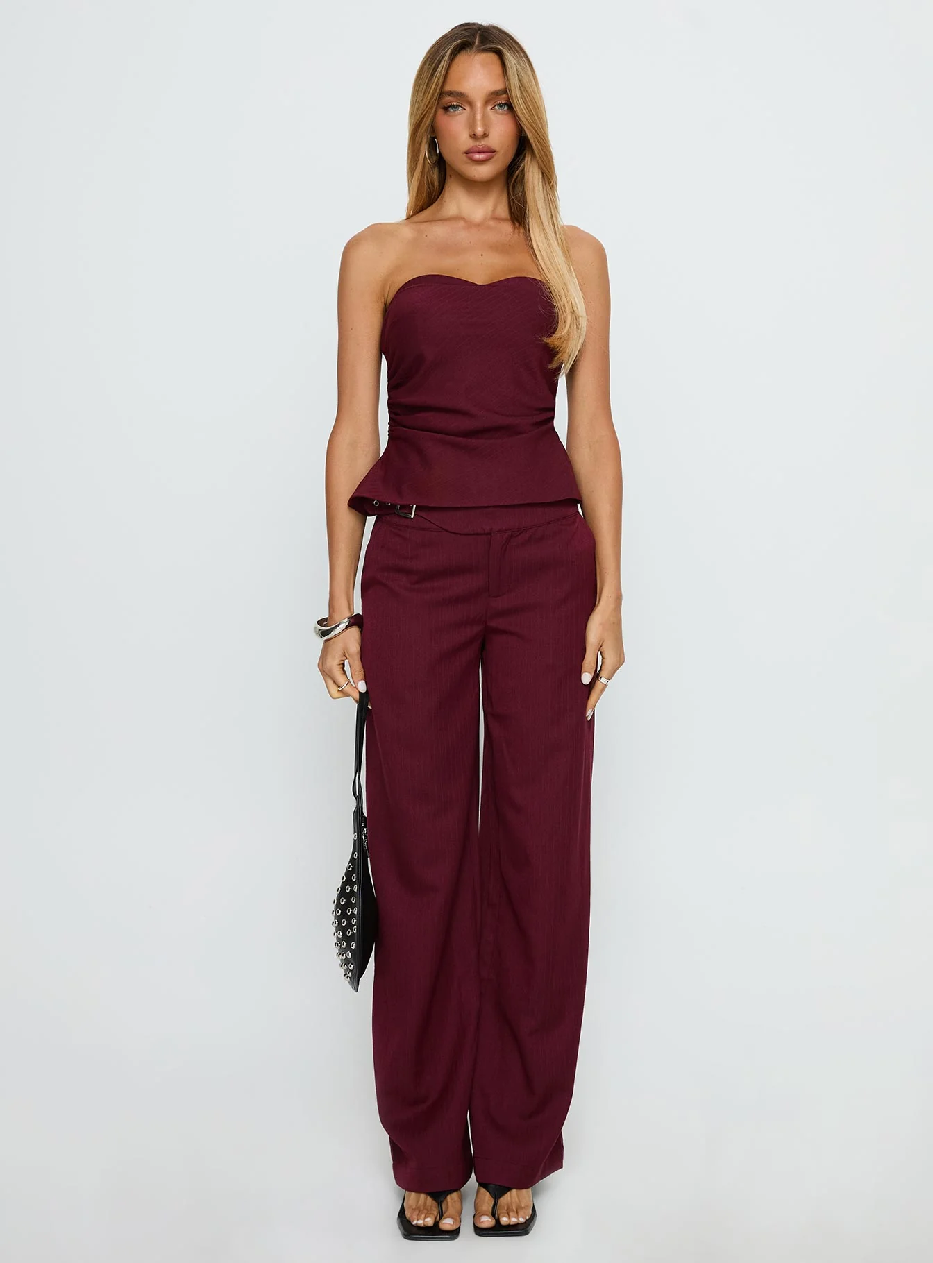 Keighly Strapless Draped Top Berry Pinstripe