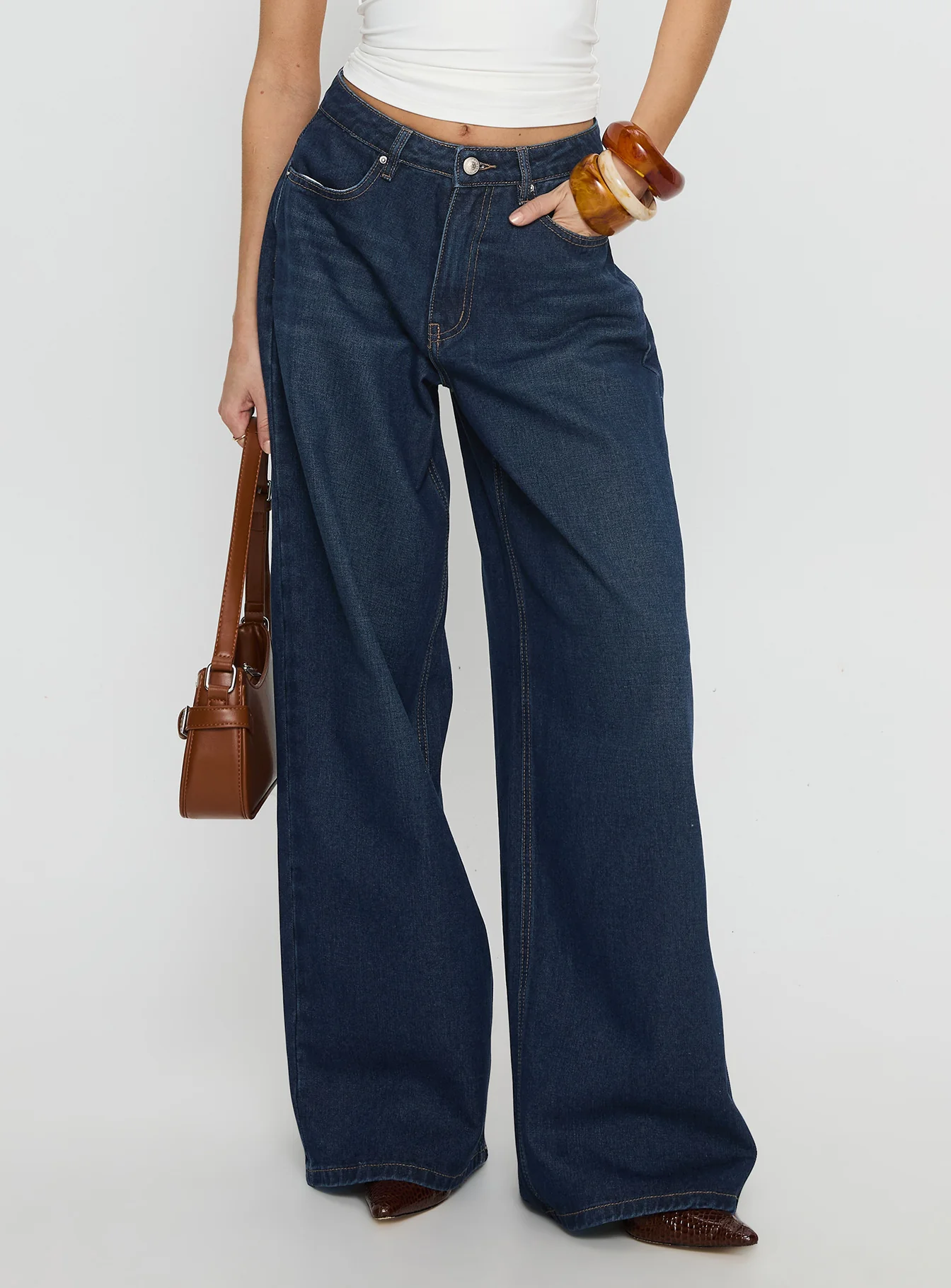 Naylor Mid Rise Wide Leg Jeans Mid Blue Denim