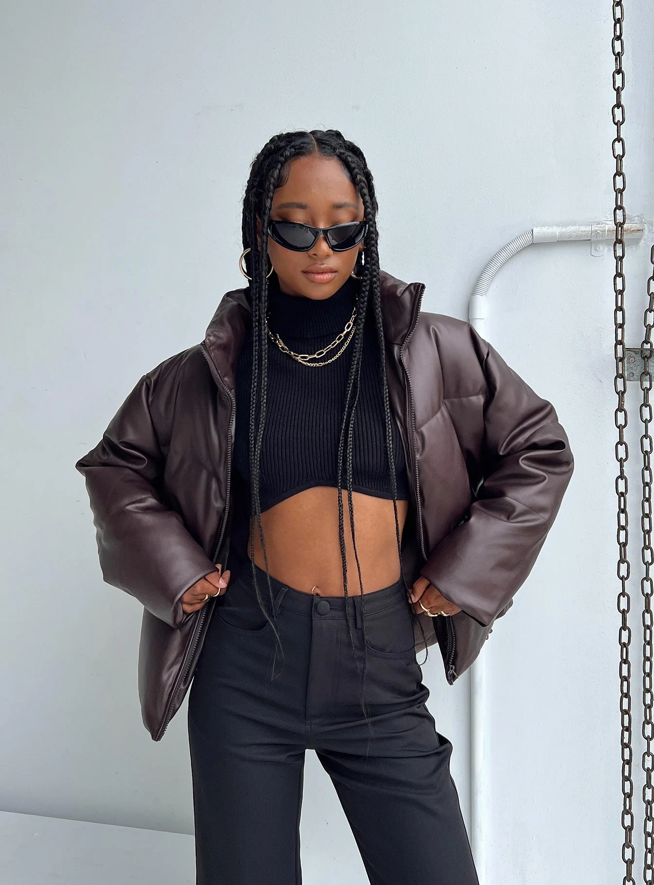 Thyne Quilted Puffer Jacket Brown