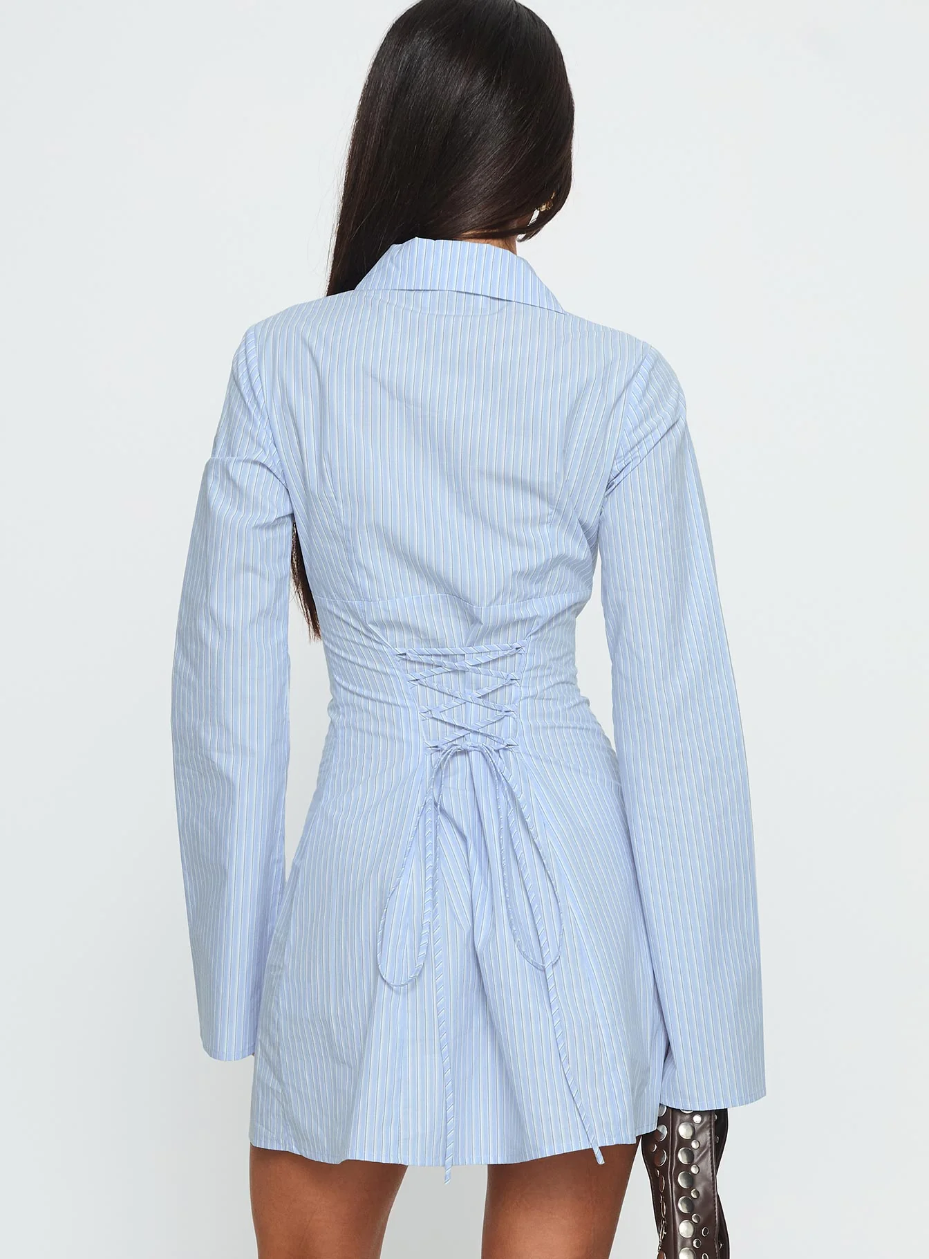 Tawni Long Sleeve Shirt Mini Dress Blue