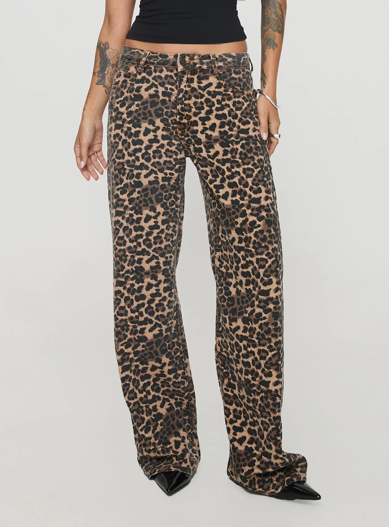 Top Model Low Rise Straight Leg Jeans Leopard