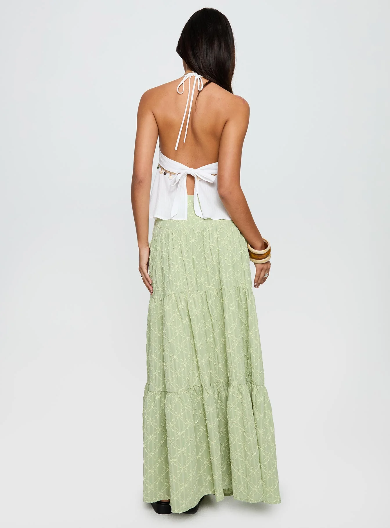 Silver Soul Embroidered Maxi Skirt Sage
