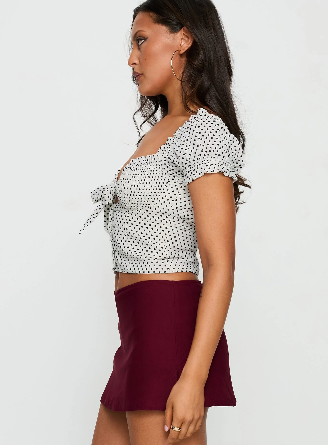 Audreana Babydoll Top White Polka