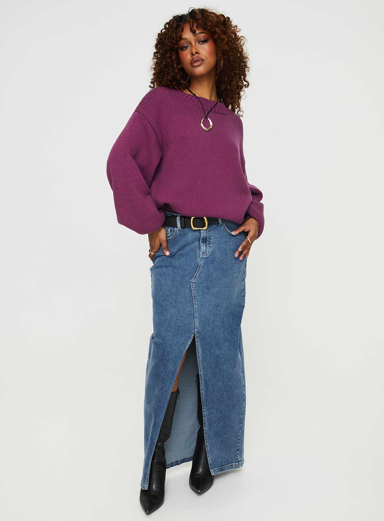 Harmony Balloon Sleeve Knit Sweater Burgundy