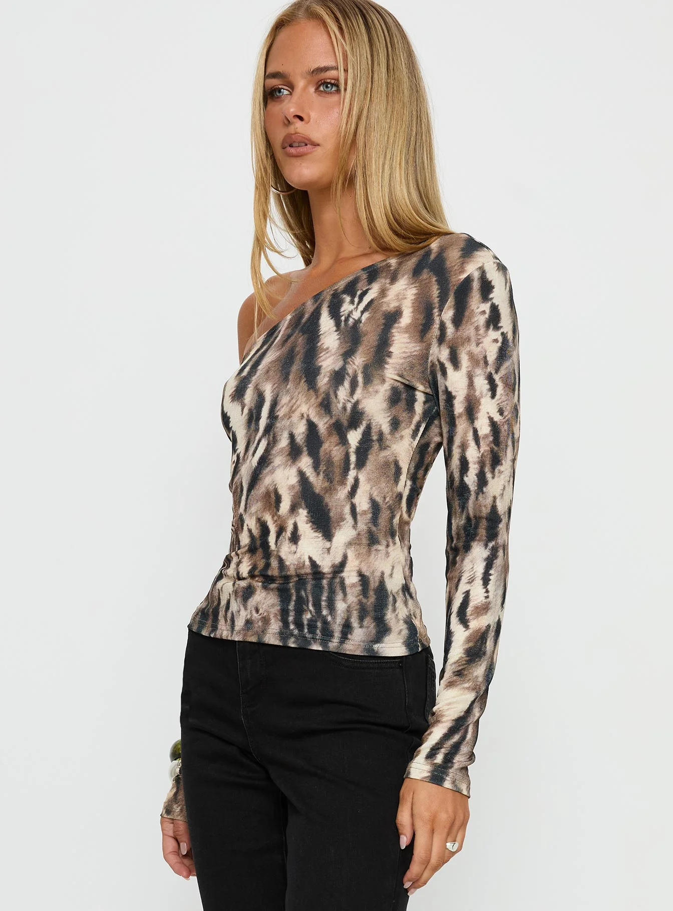 Evelene One Shoulder Long Sleeve Top Animal