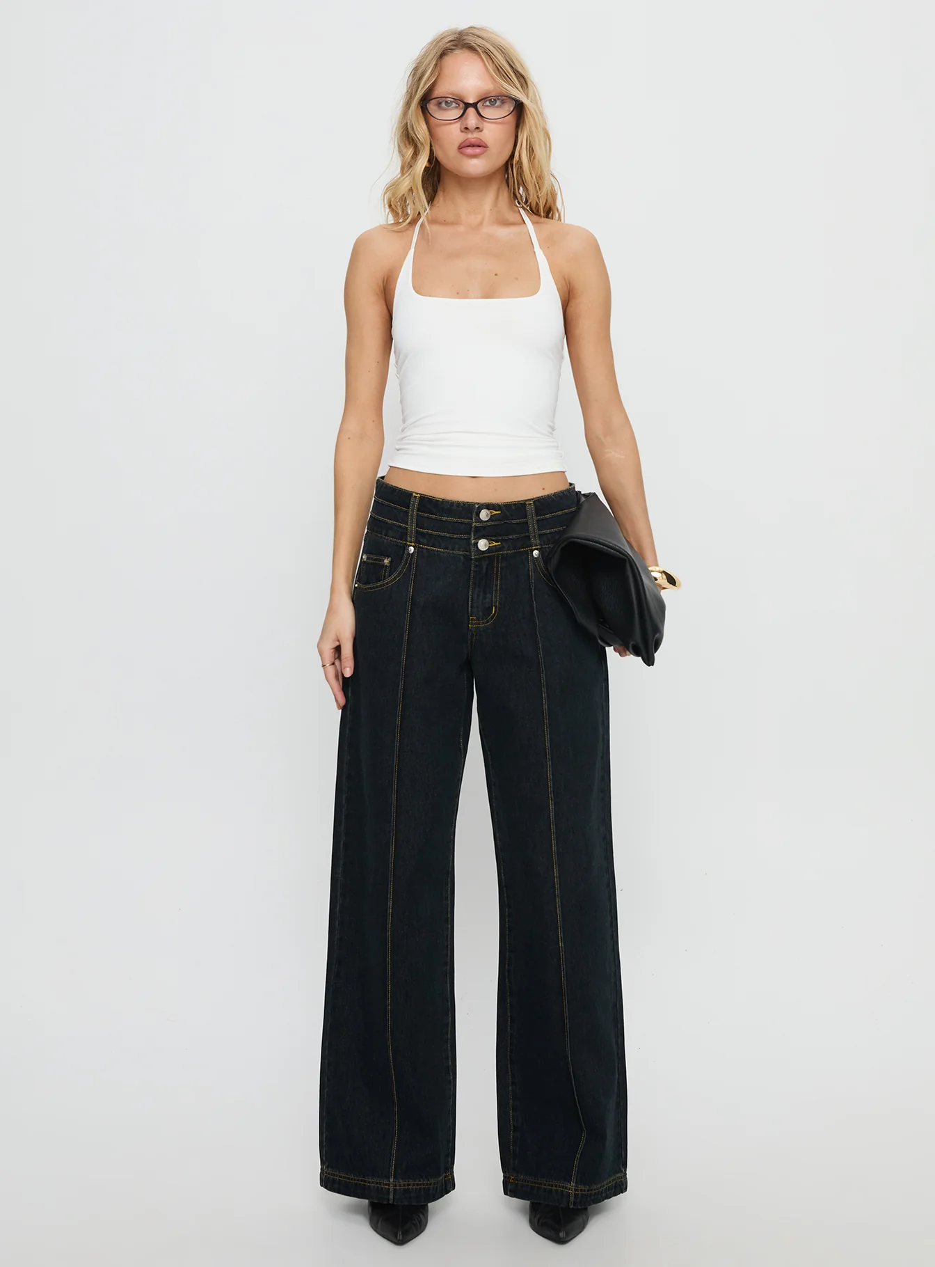 Hannalee Low Rise Wide Leg Cargo Jeans Grunge Wash