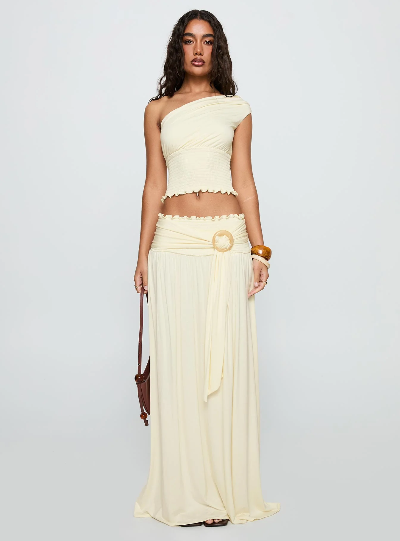 Full Orbit Shirred Maxi Skirt Cream