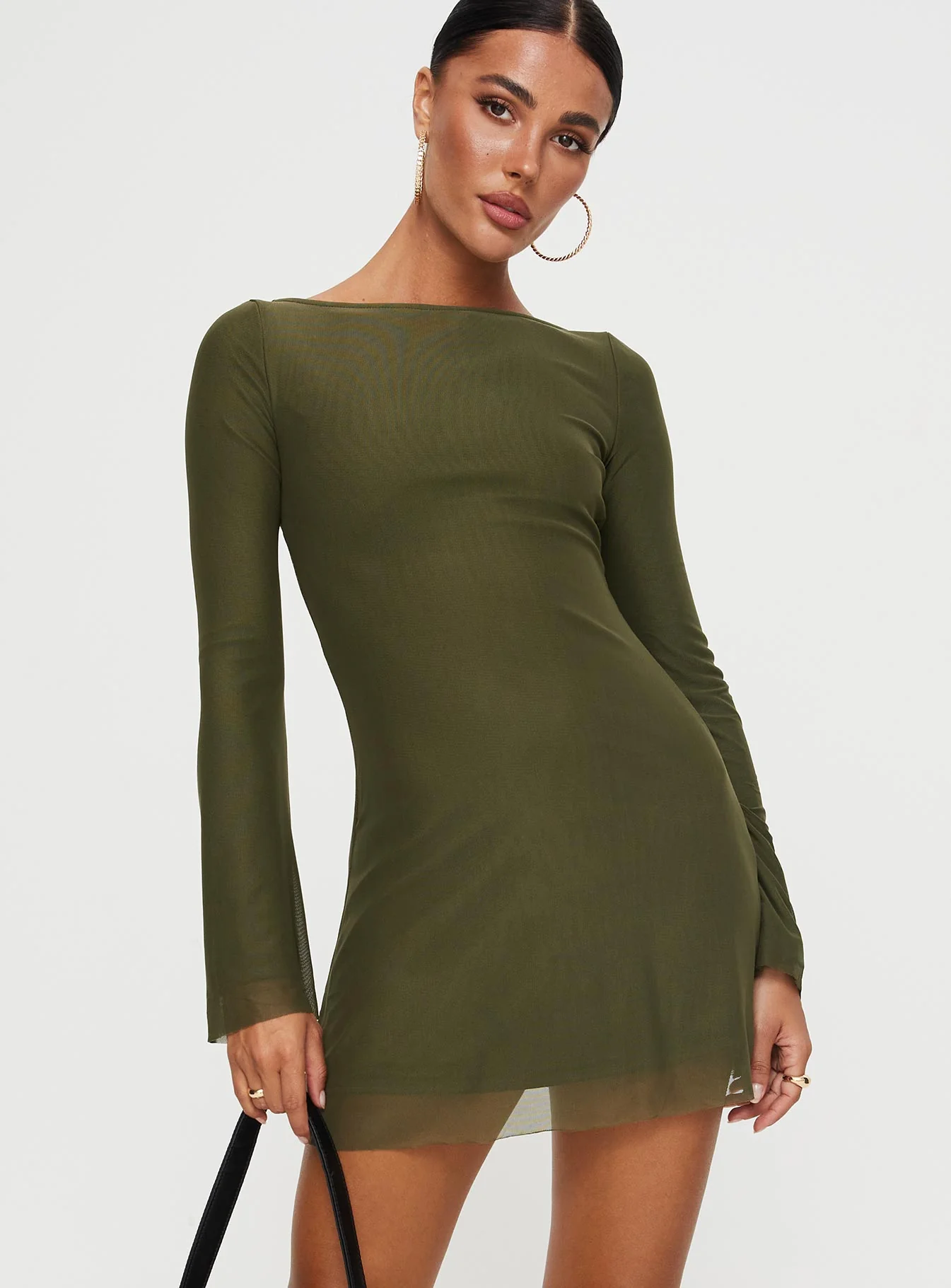 Lukea Long Sleeve Mesh Mini Dress Olive