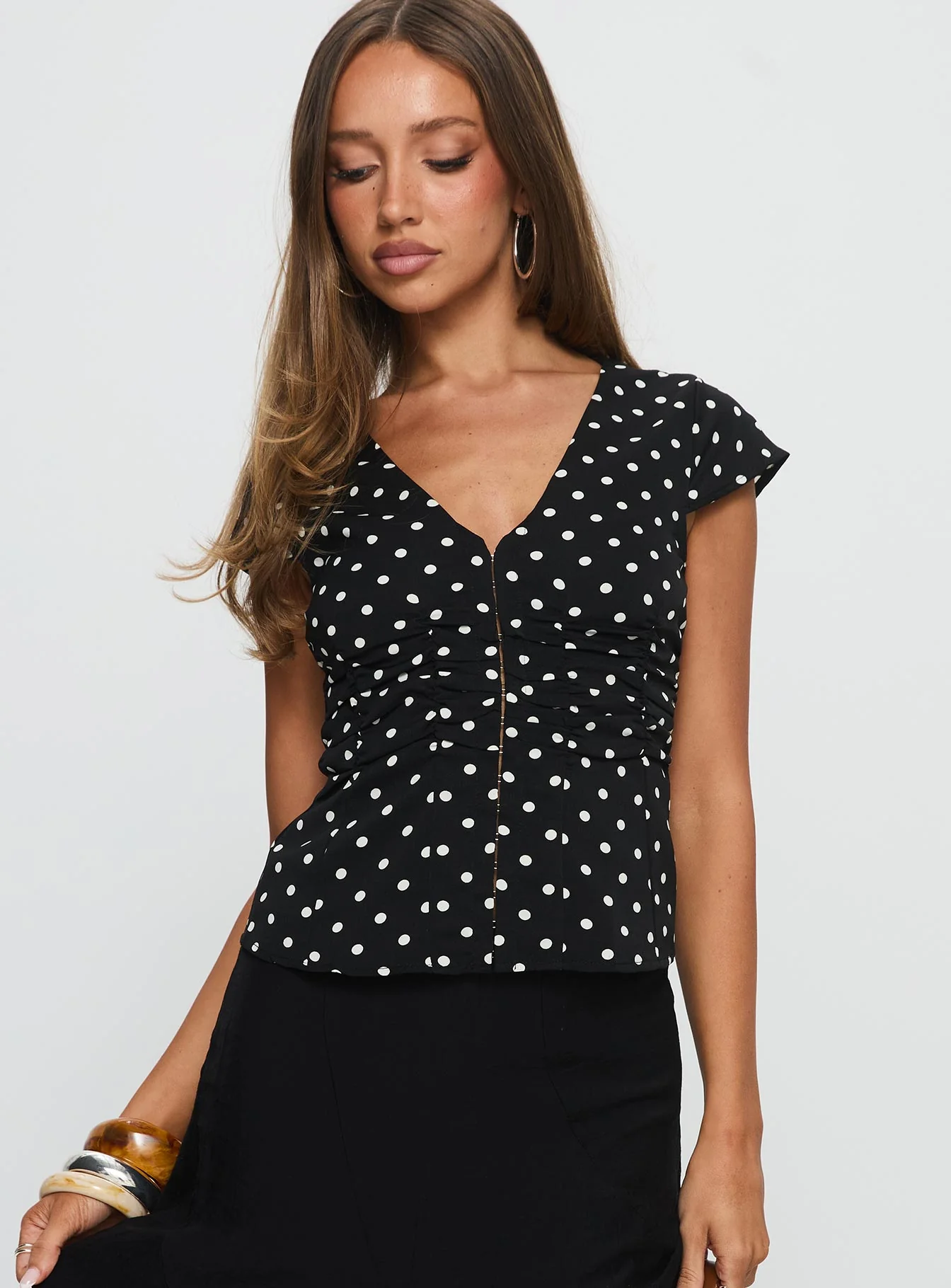 Indulgence Corset Top Black Polka