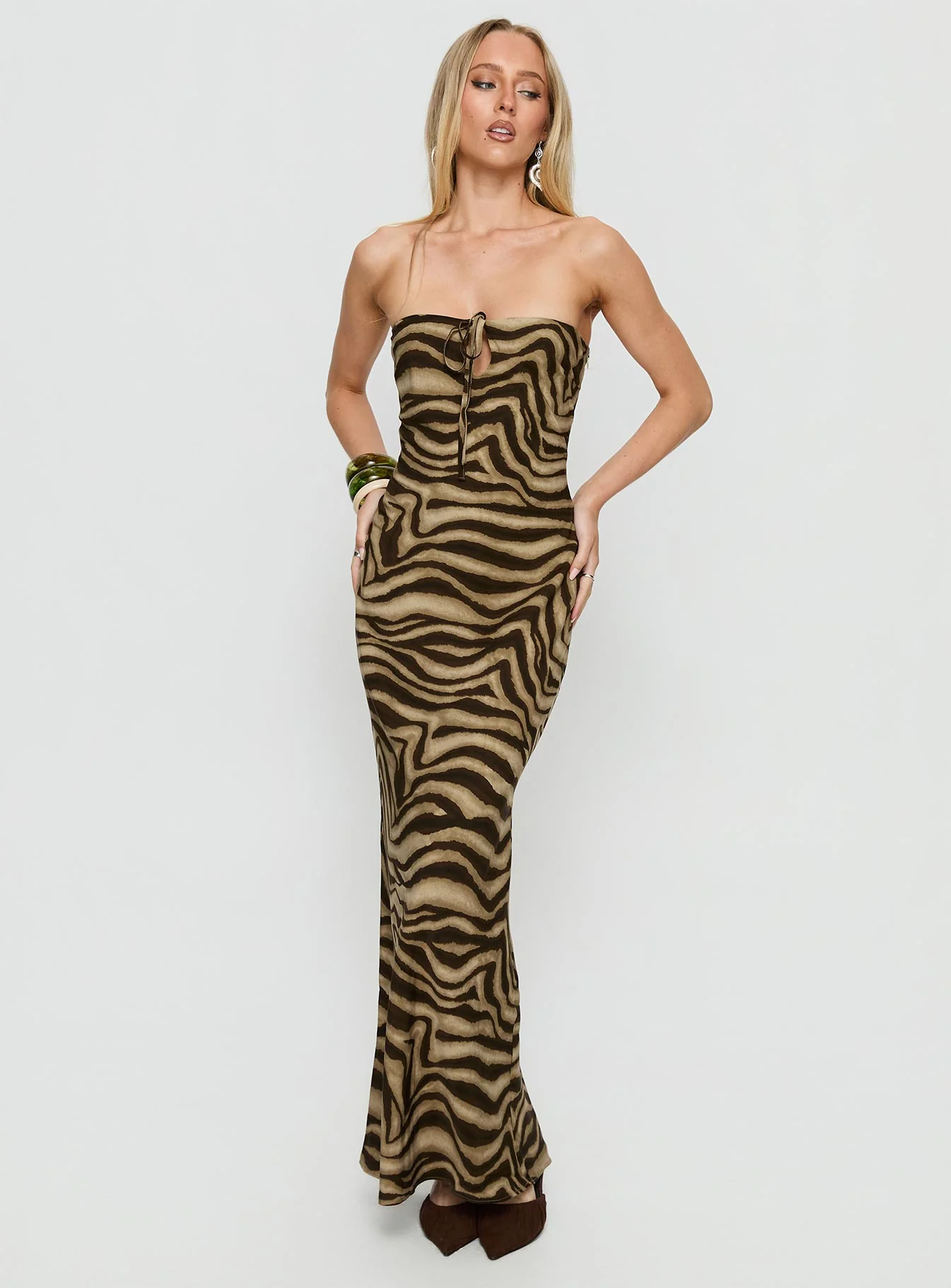 Carlina Halter Keyhole Maxi Dress Dark Zebra