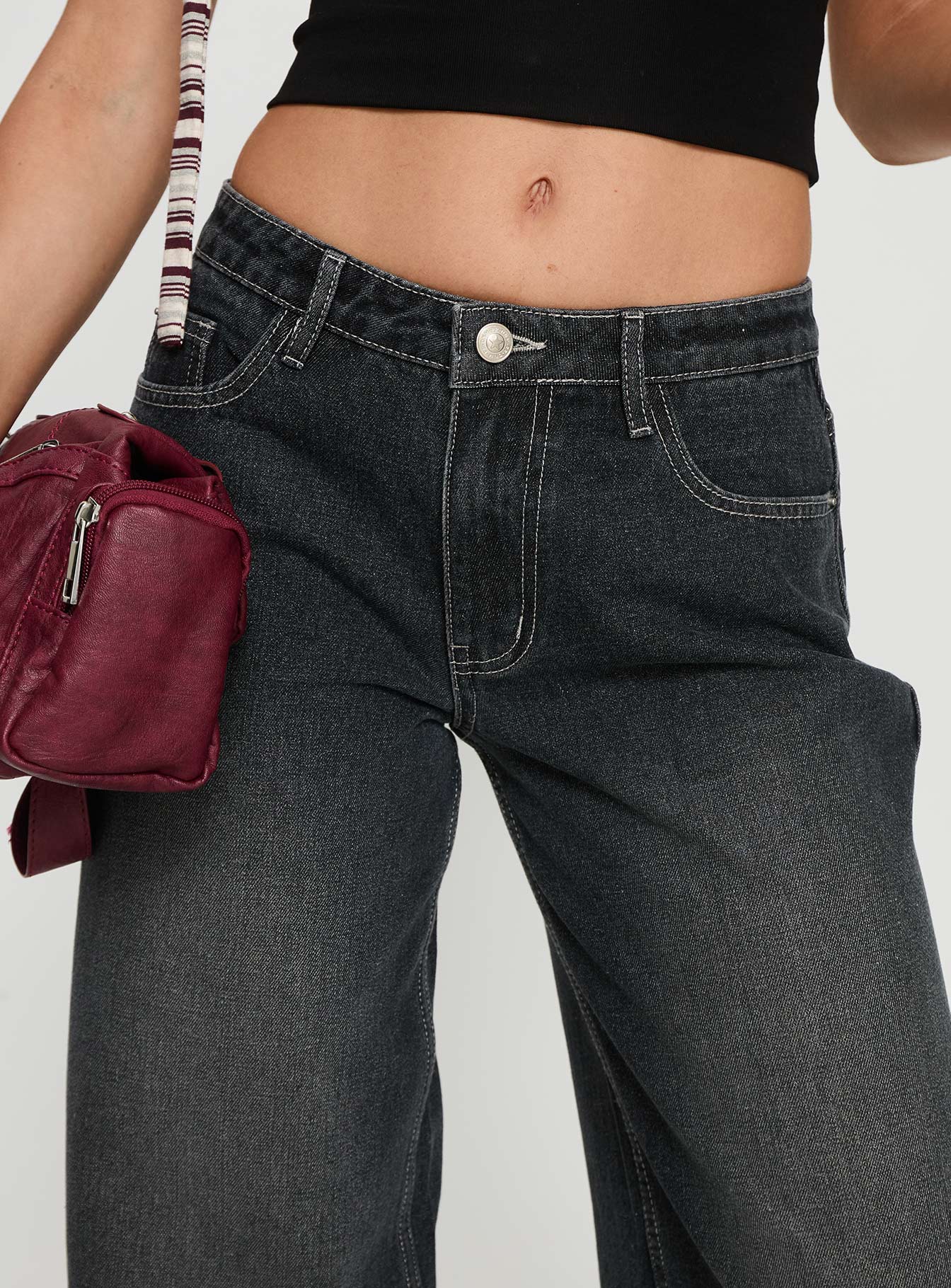 Ramos Low Rise Wide Leg Jeans Dark Grey Wash