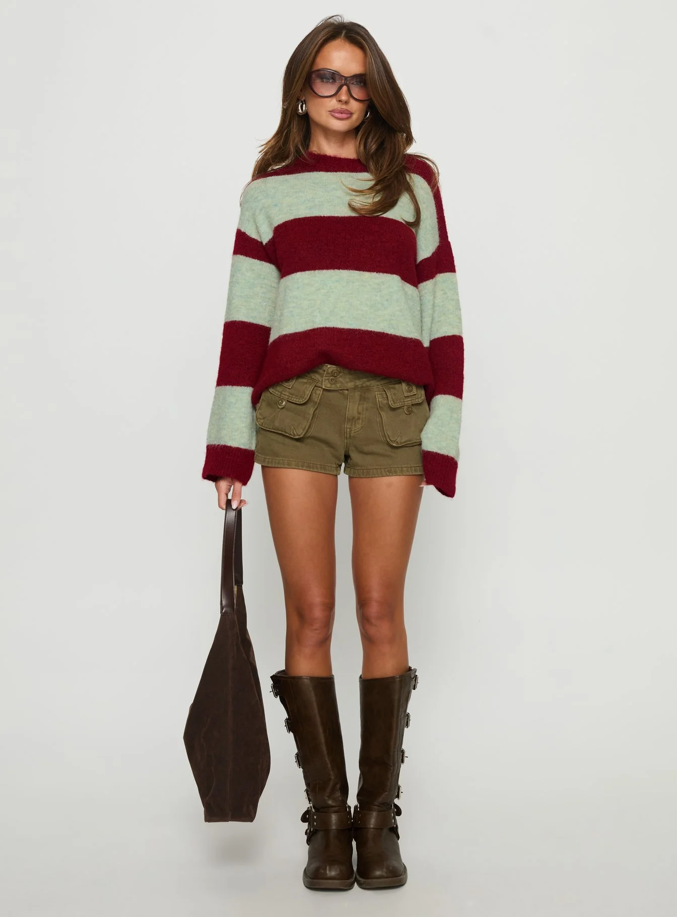 Nesha Fluffy Knit Sweater Red / Blue Stripe