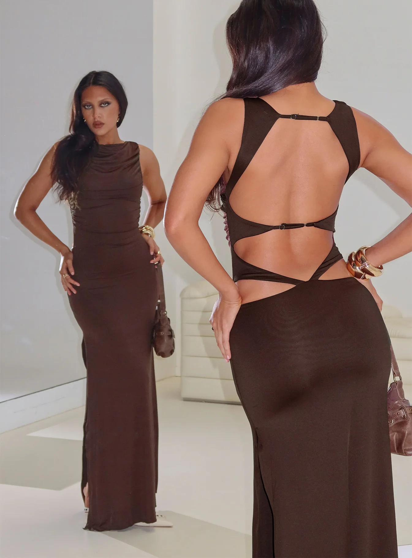 Undeniable Cut Out Maxi Dress Brown