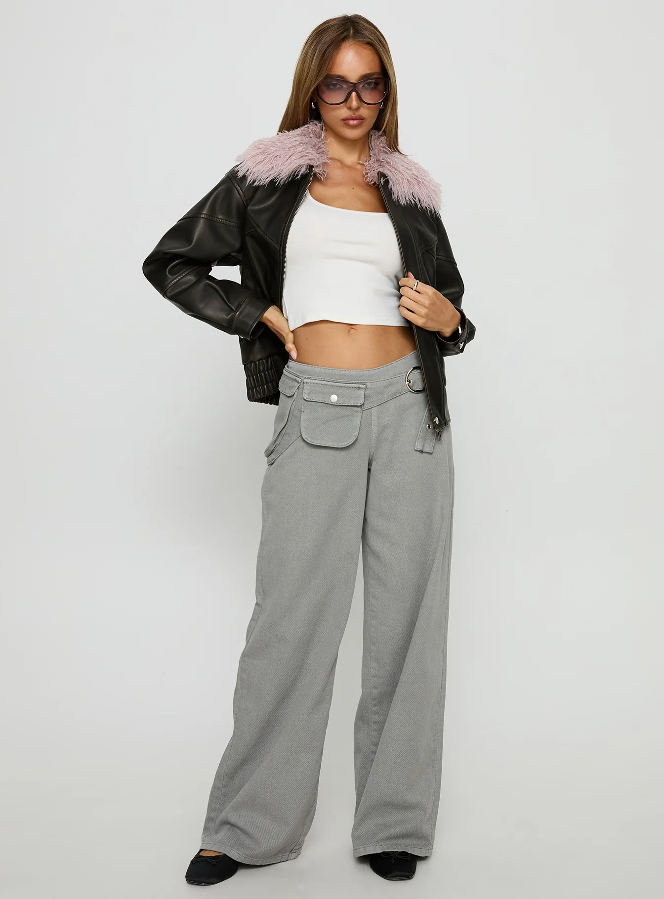 Brittanni Fluffy Collar Jacket Brown / Pink