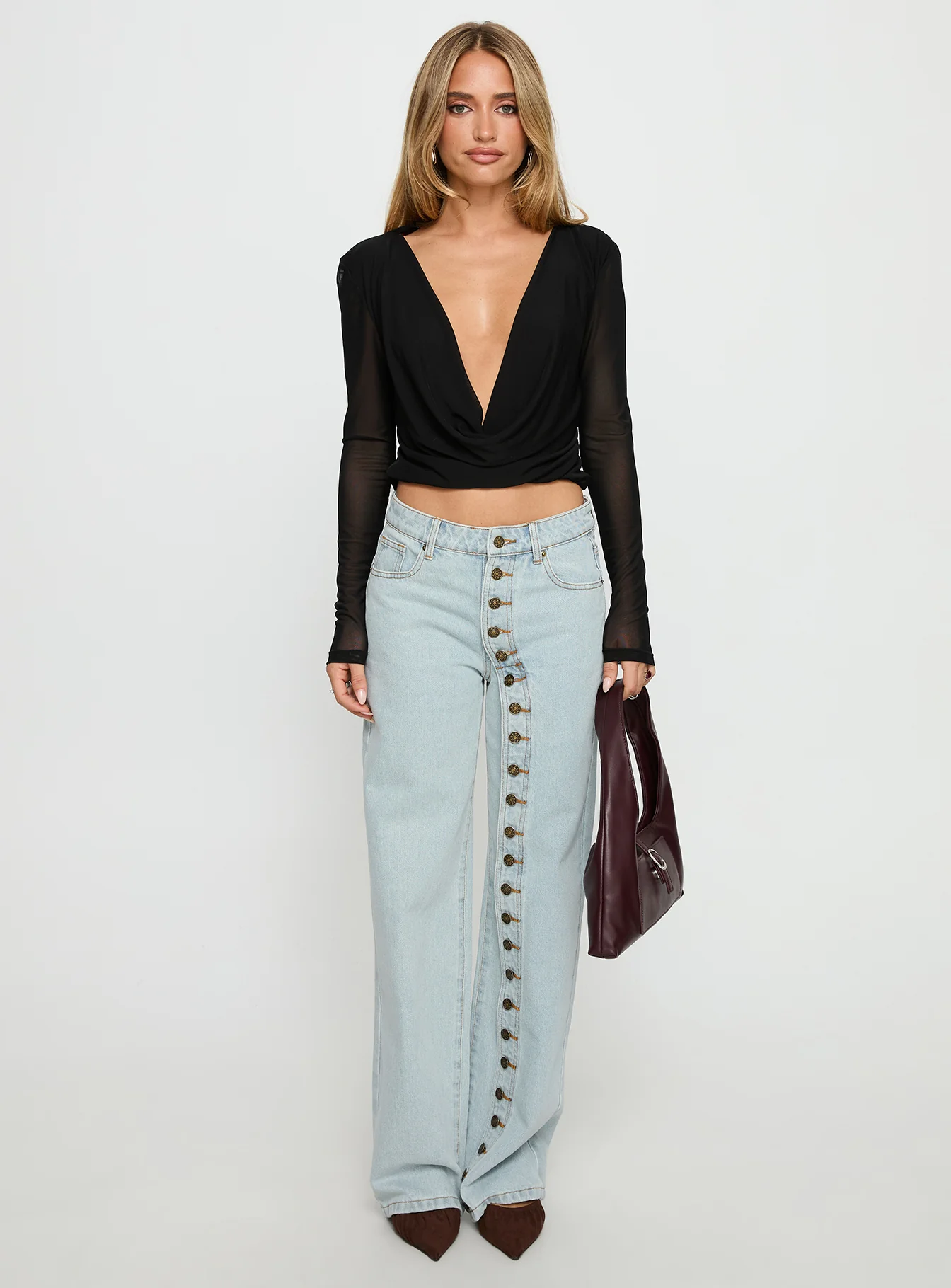 Carefree Days Long Sleeve Cowl Neck Top Black