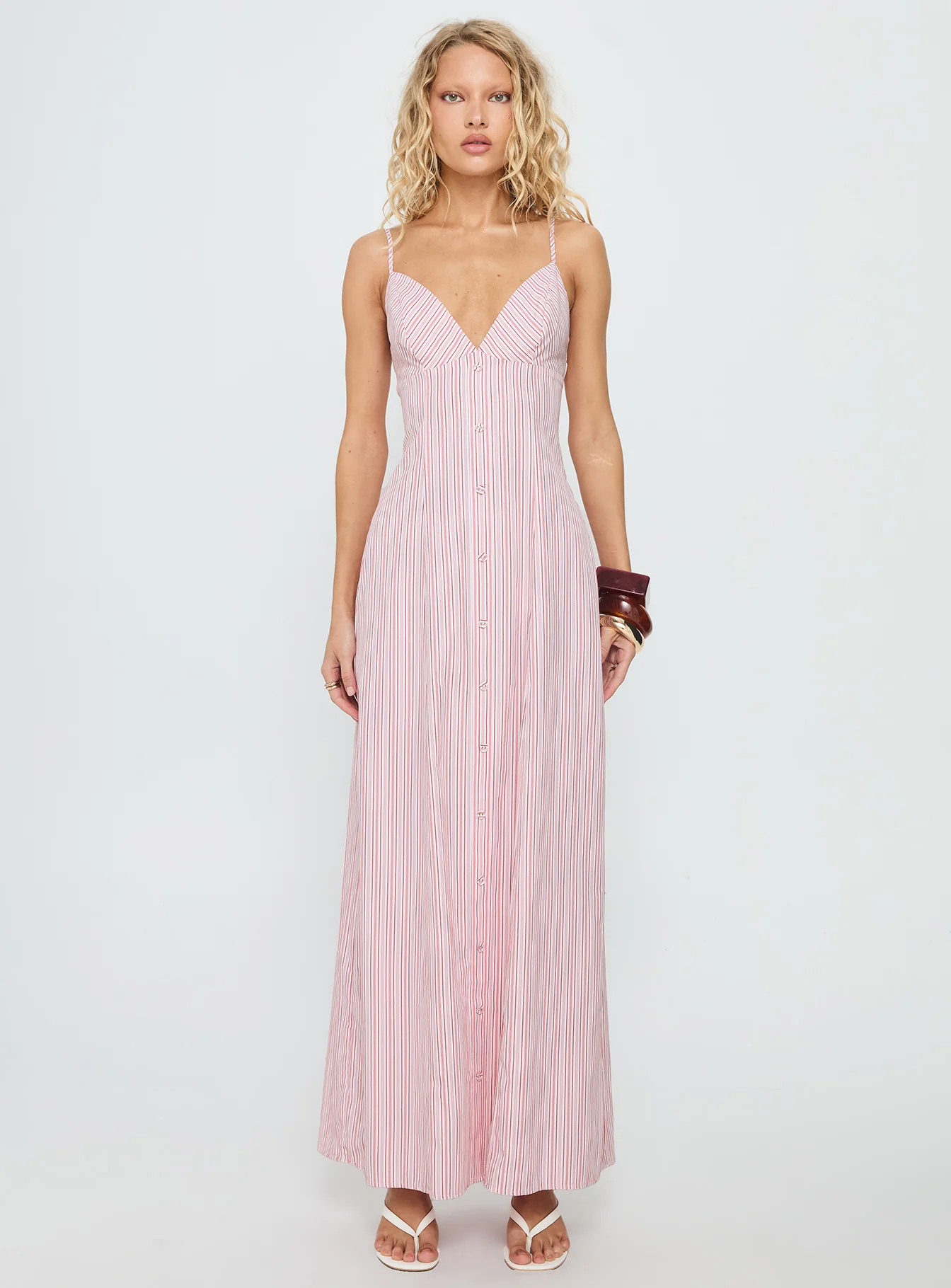 Samiyah Button Down Maxi Dress Red Stripe