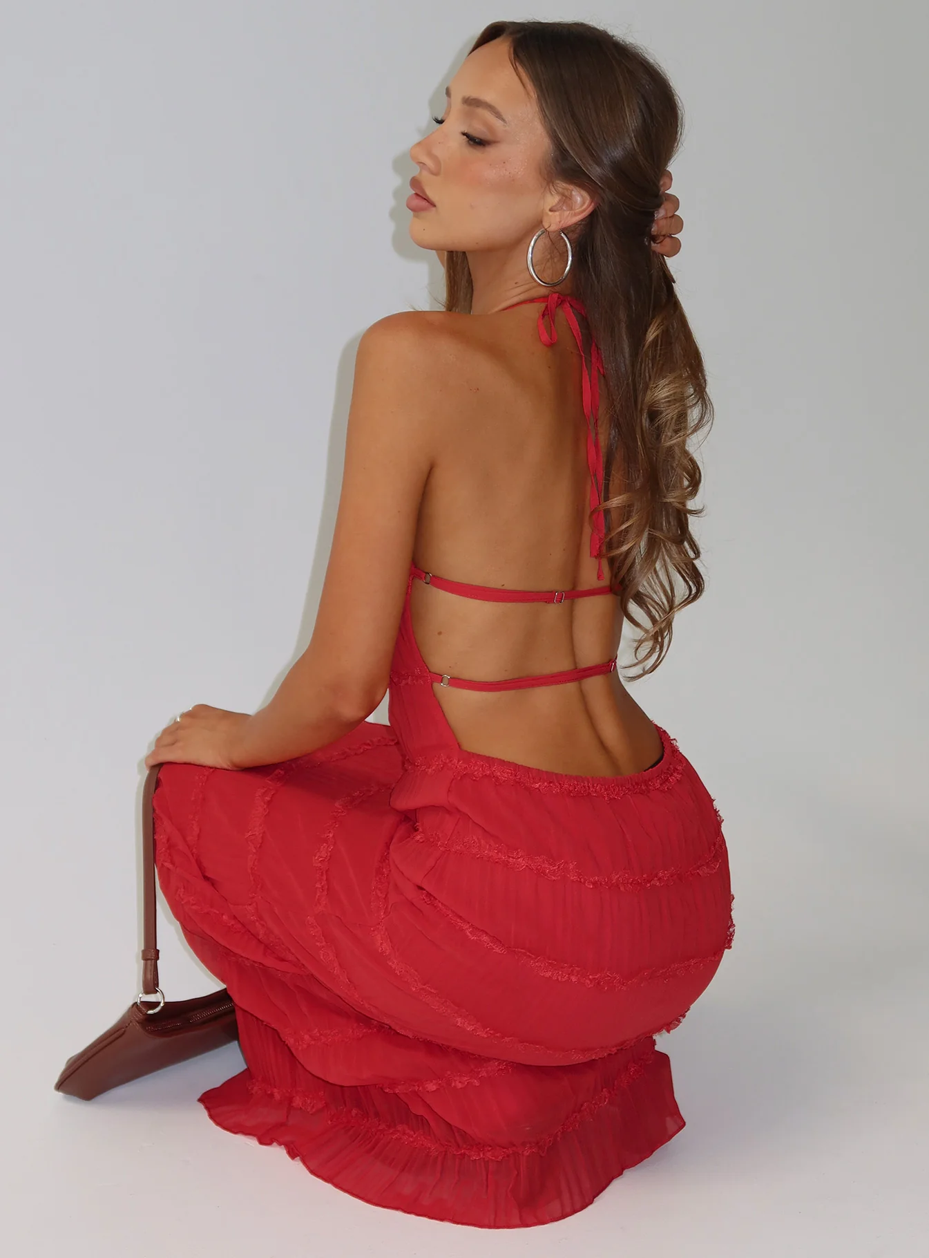 Klarissa Halter Maxi Dress Red