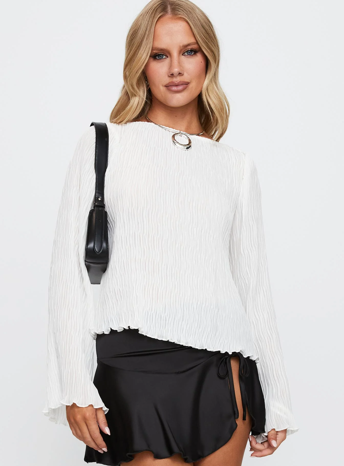 Mosaic Long Sleeve Sheer Top White