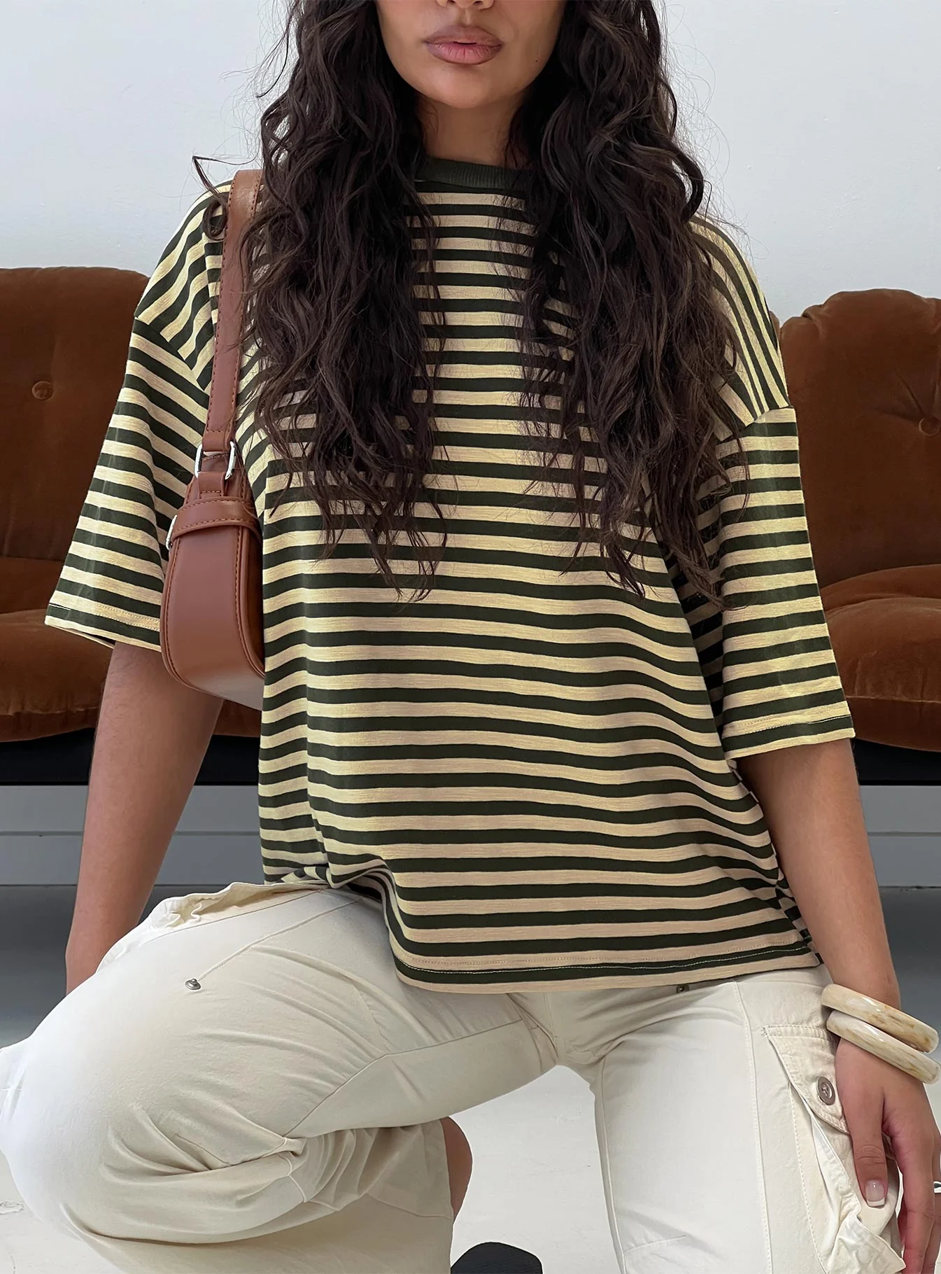 Settle Down Short Sleeve Top Green / Cream Stripe