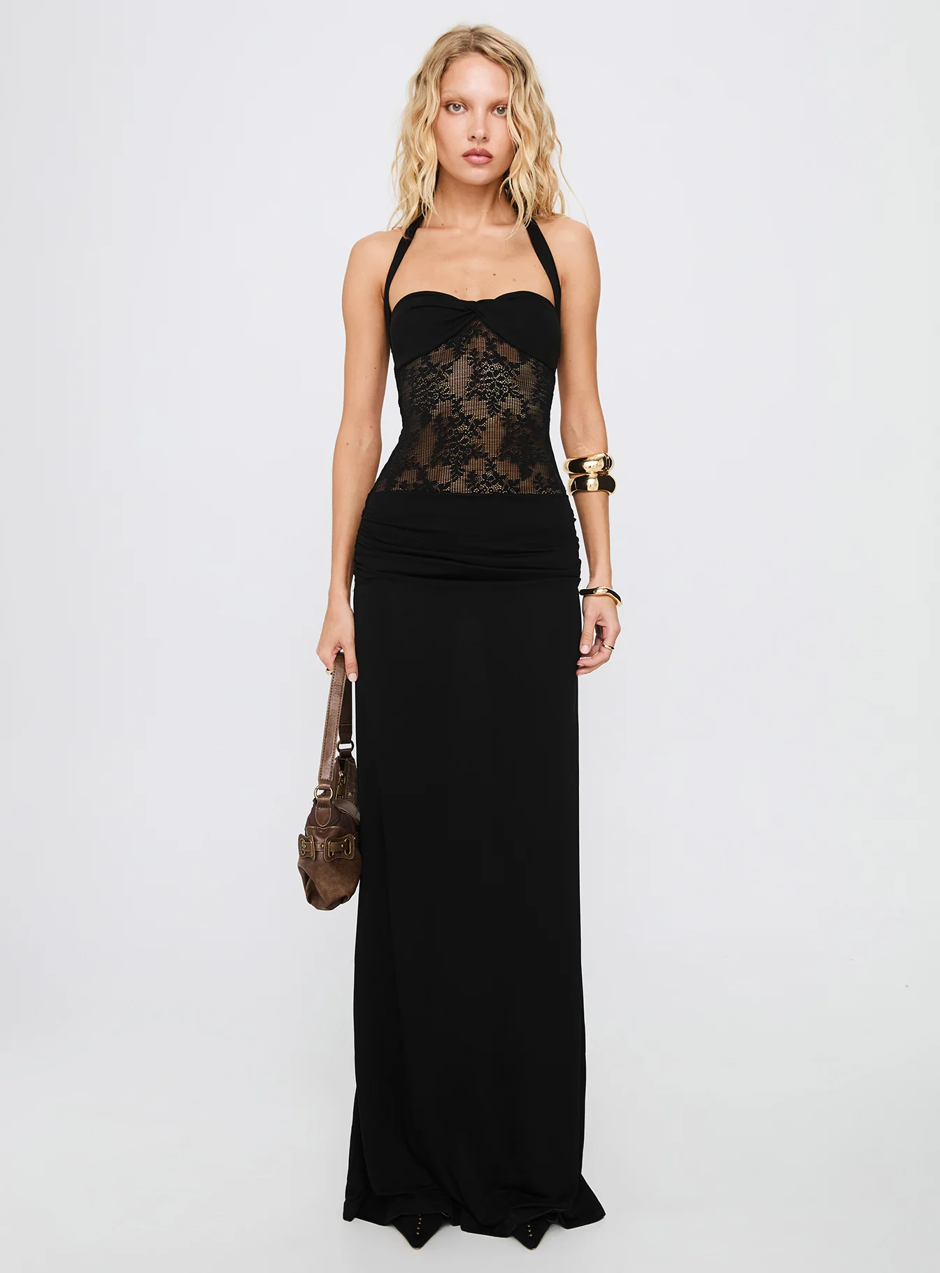 Adalyne Lace Halter Maxi Dress Black