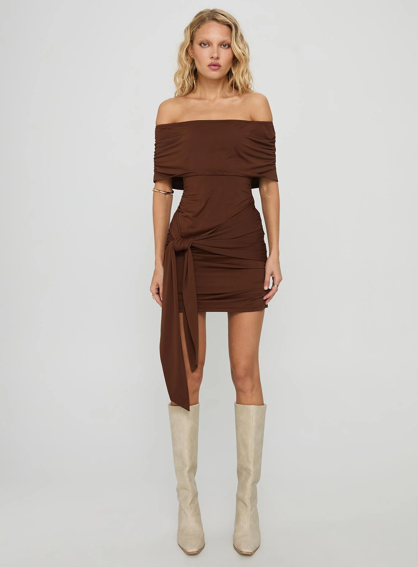 Island Girl Tie Skirt Mini Dress Brown