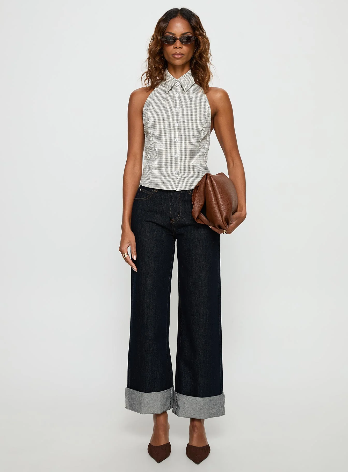 Squire Mid Rise Straight Leg Folded Hem Jeans Indigo Wash