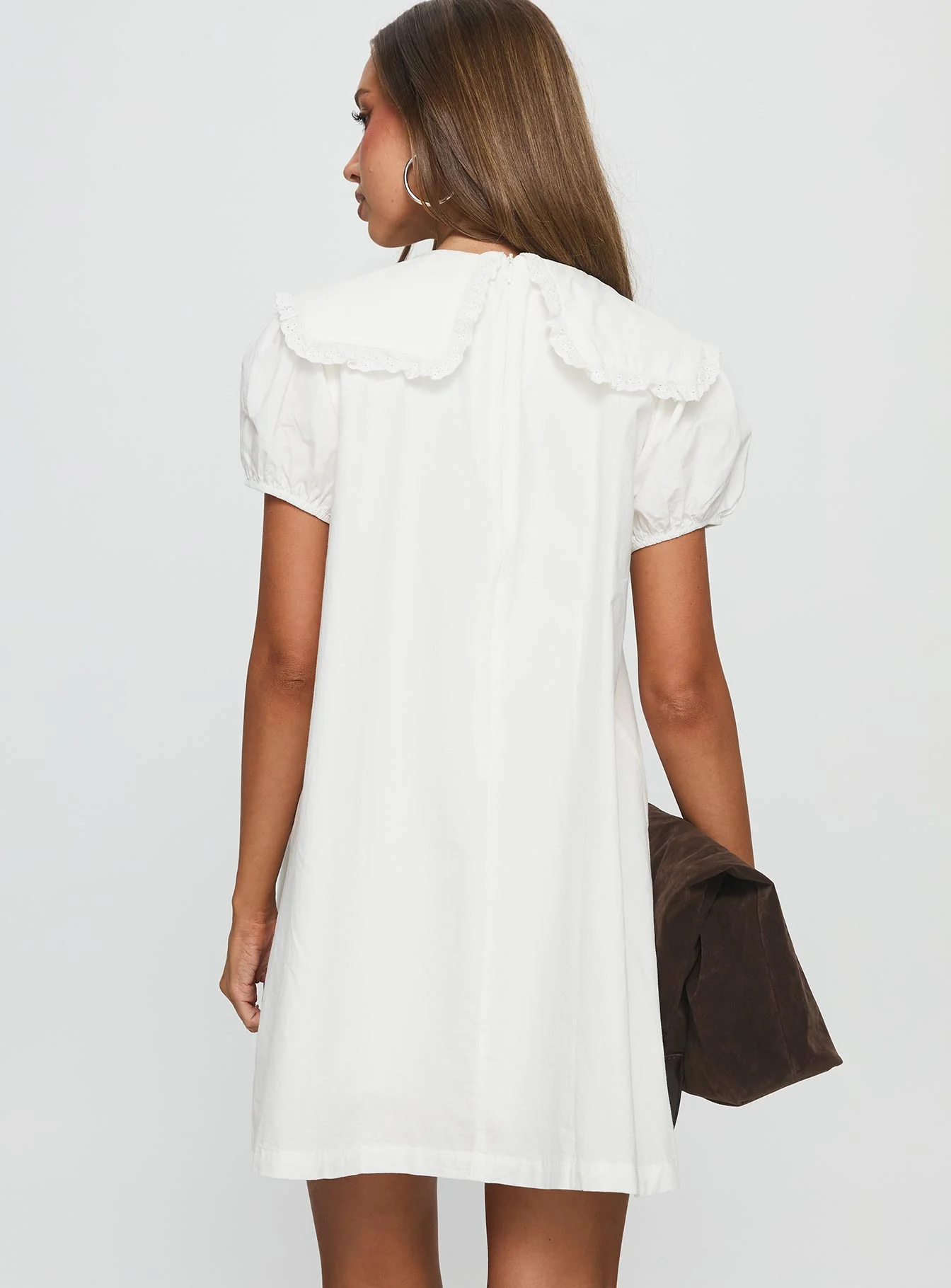 Roseprick Puff Sleeve Babydoll Dress White