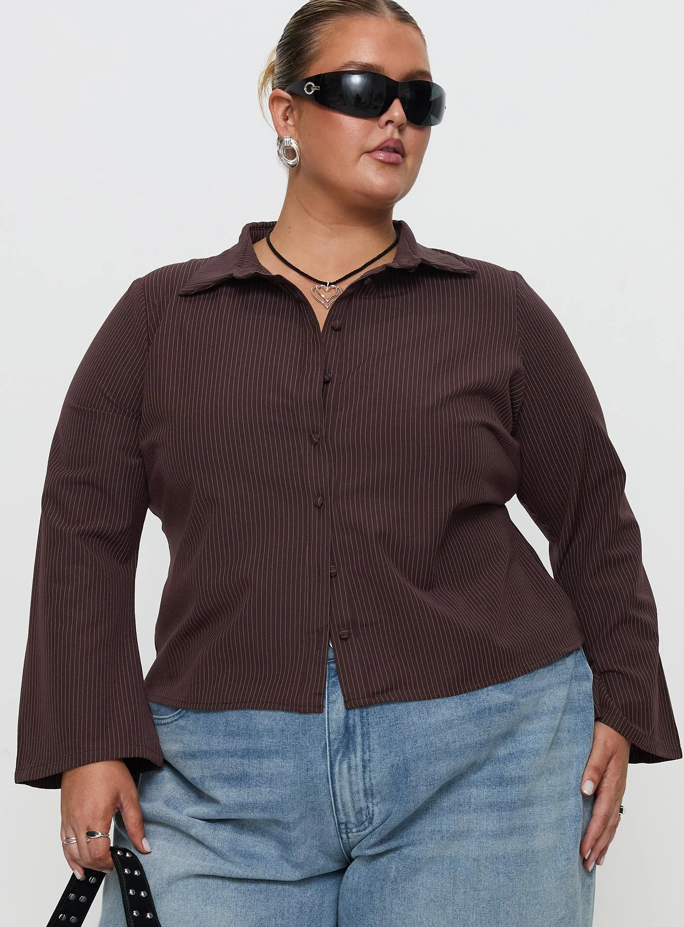 Anni Pinstripe Shirt Brown Curve