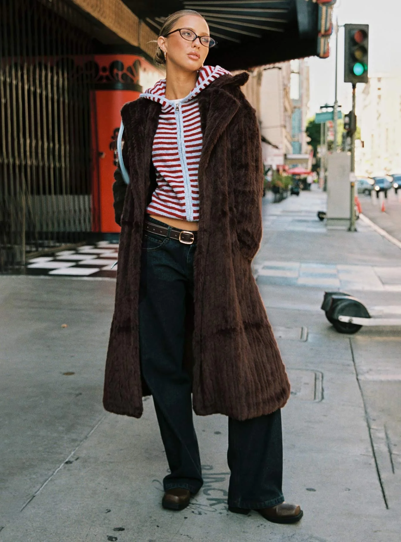 Moss Faux Fur Coat Chocolate