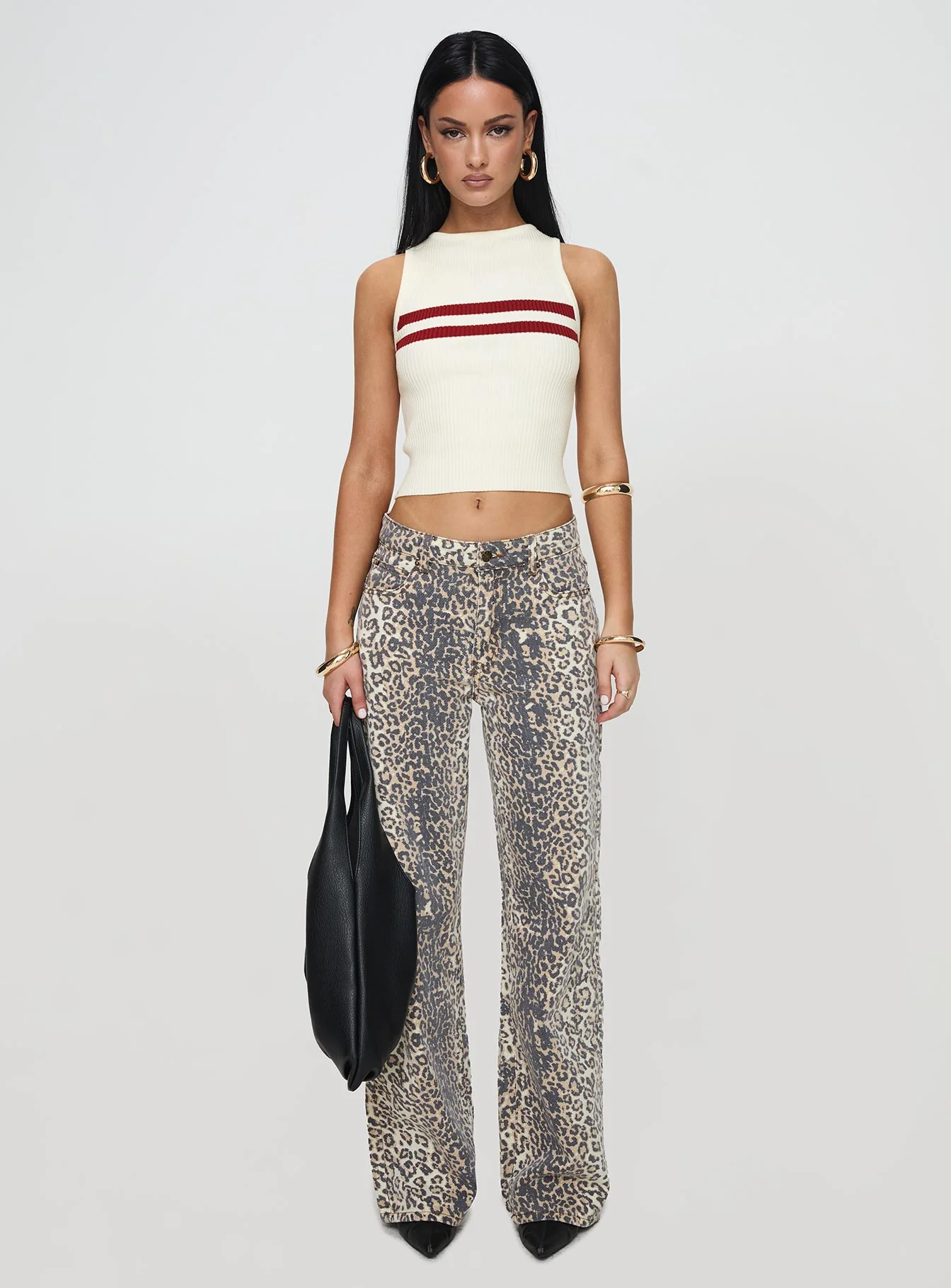 Top Model Low Rise Straight Leg Jeans Leopard Fade