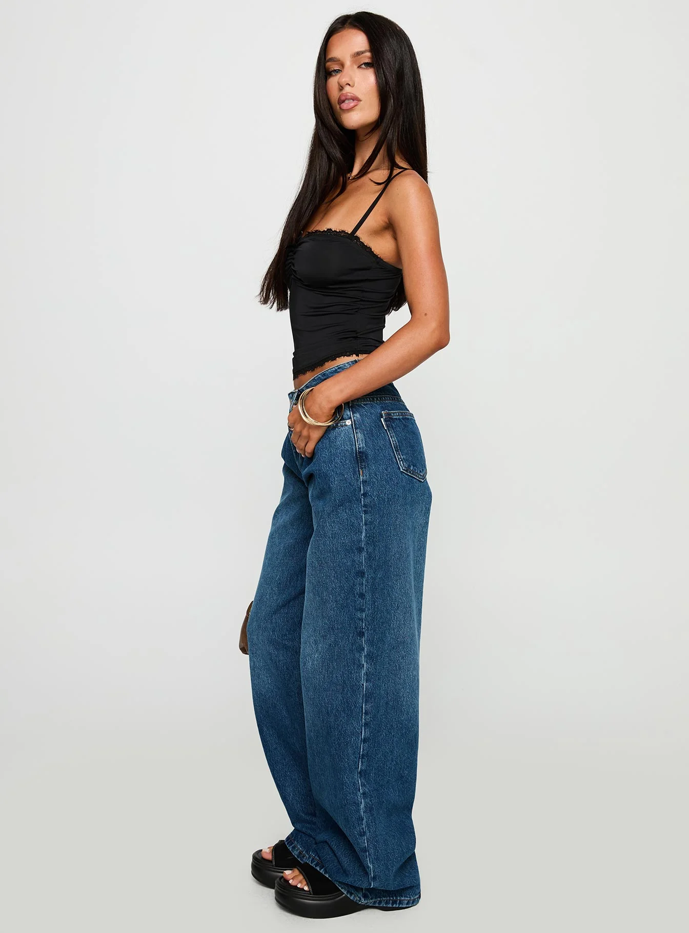 Duster Mid Rise Baggy Jeans Dark Wash