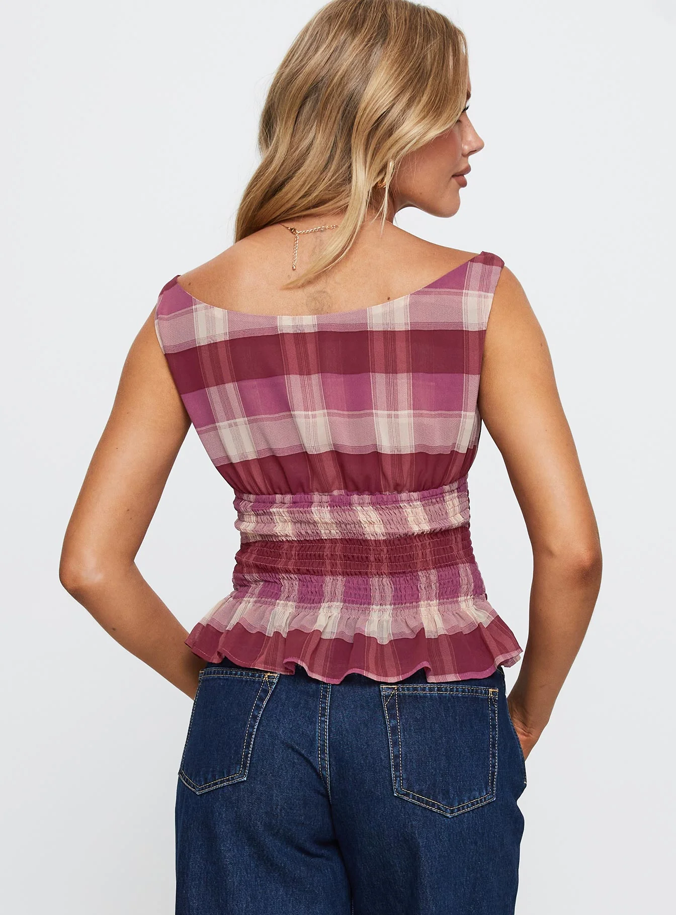 Sweet Honey Frill Top Pink Check