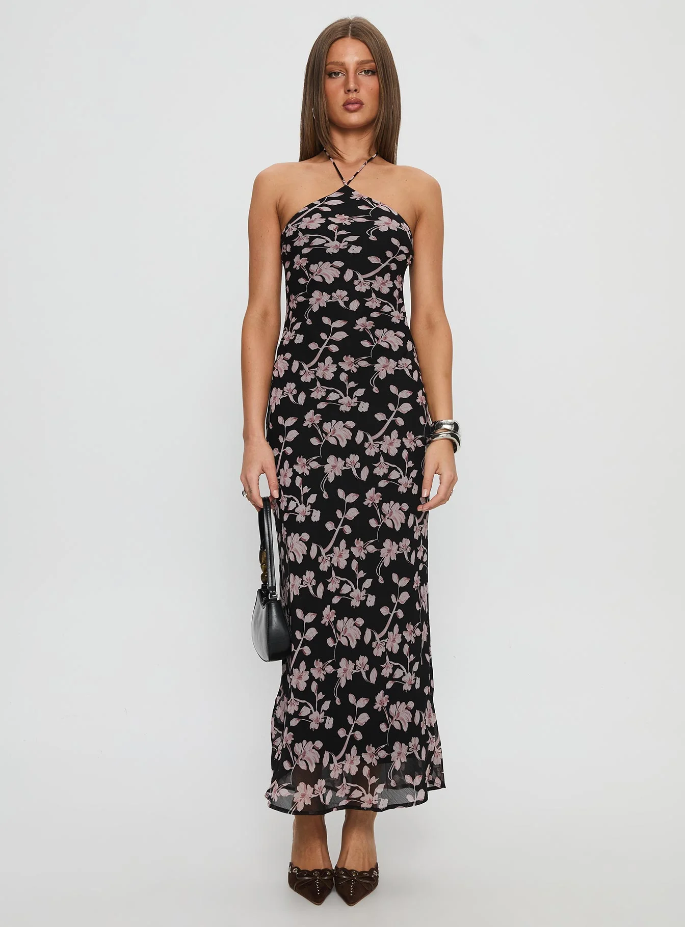 Anisa Halter Maxi Dress Black Floral