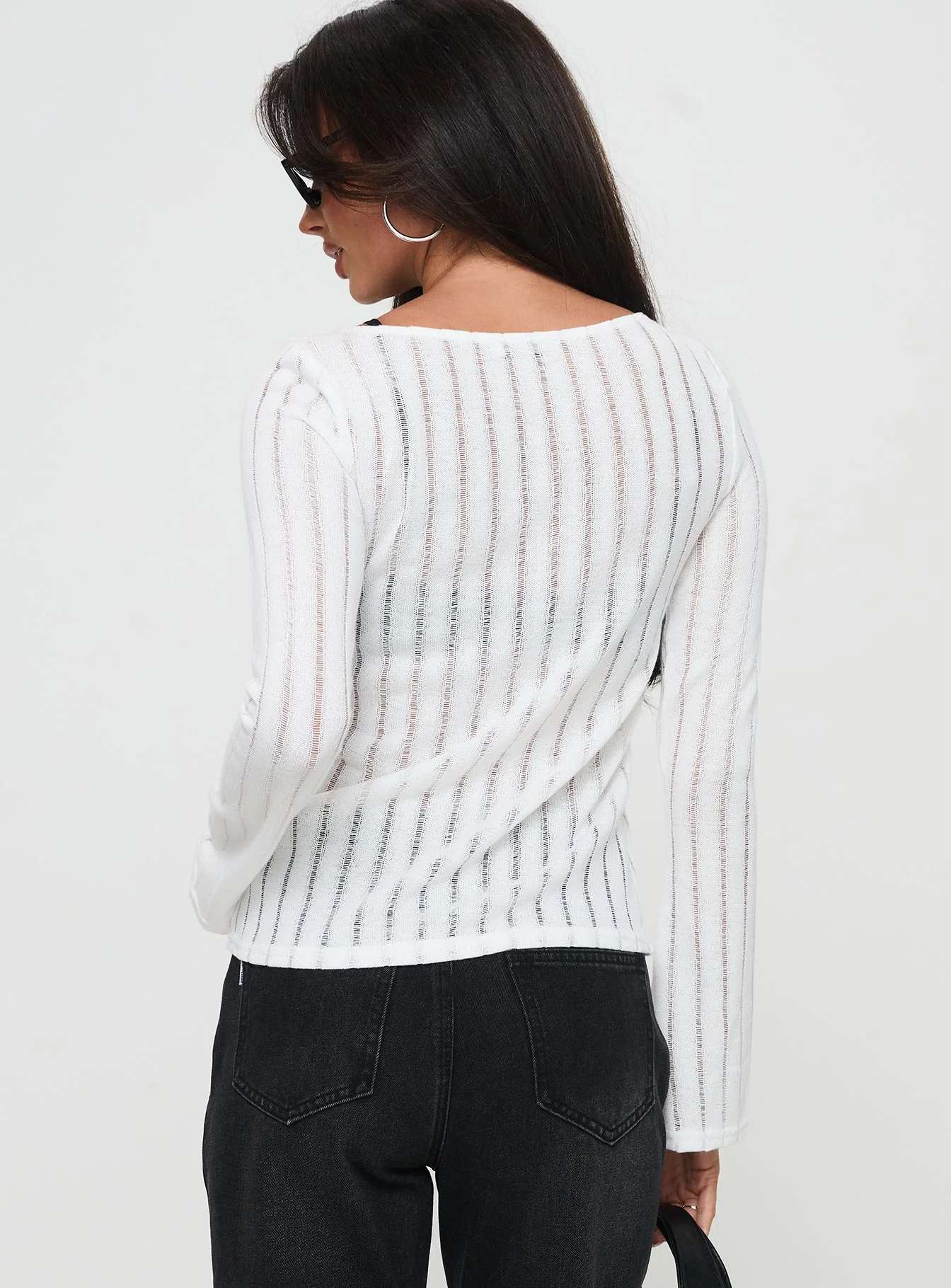 Tuppence Ribbed Long Sleeve Top White