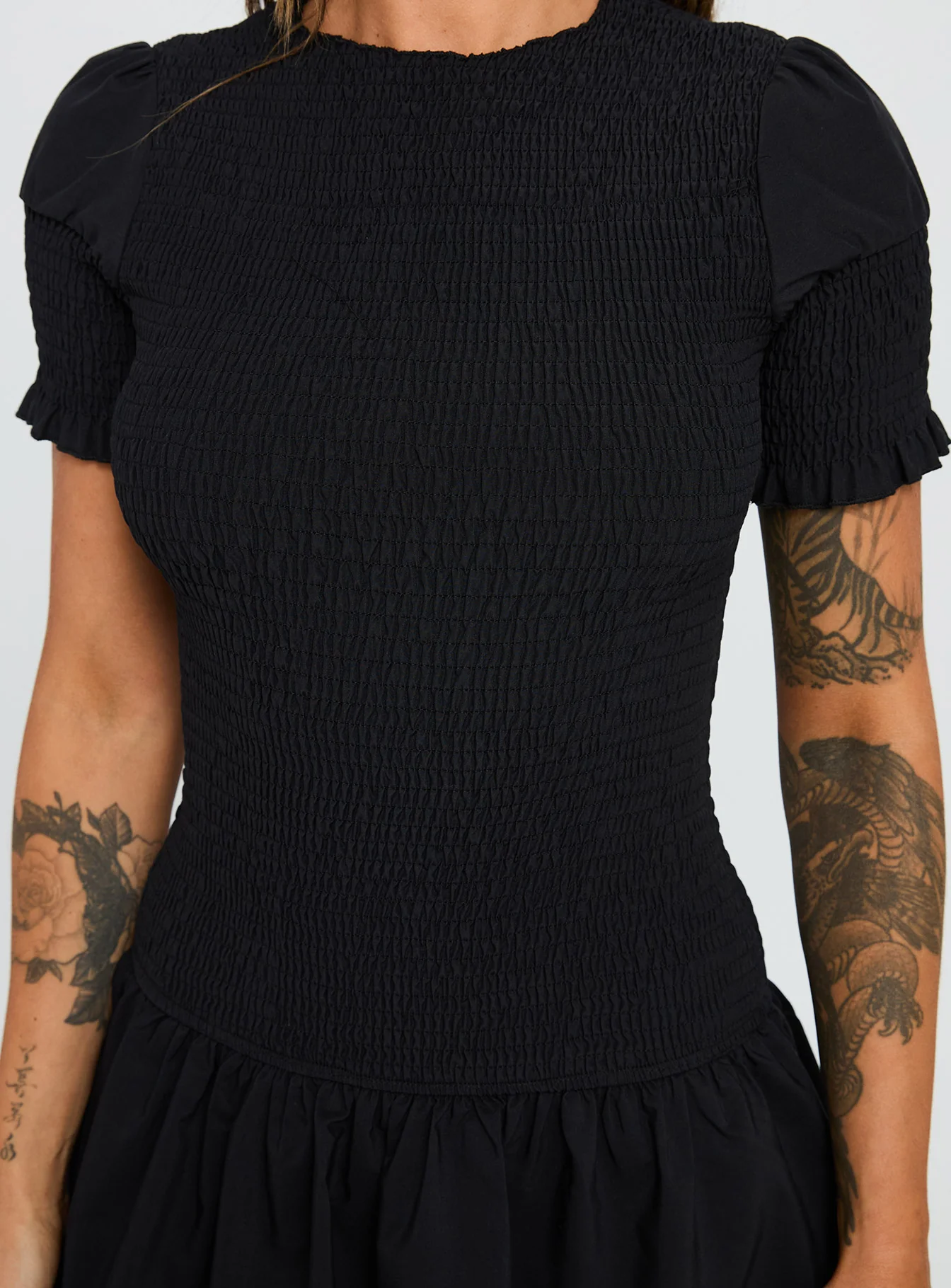 Laurita Shirred Mini Dress Black