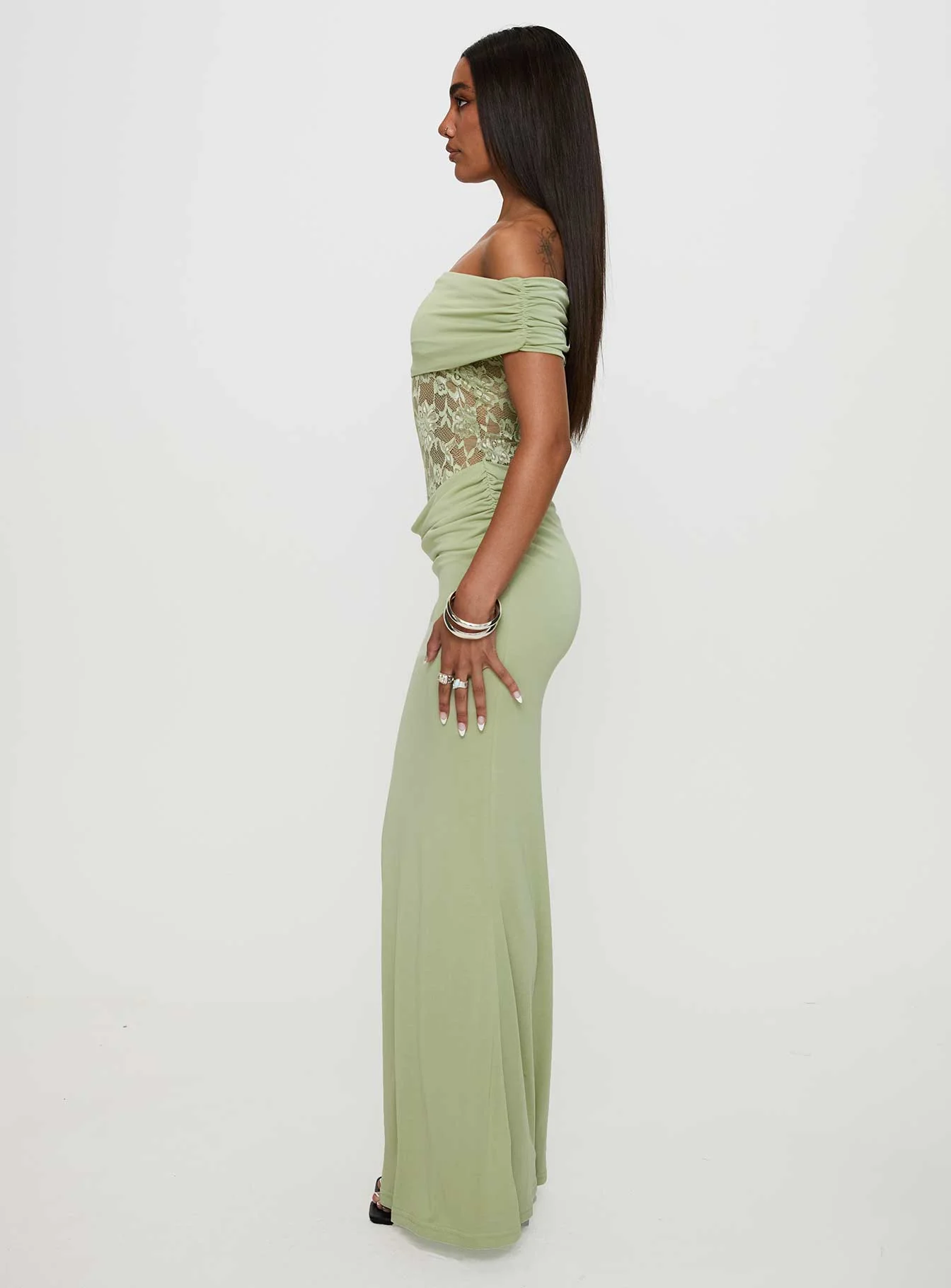 Gwendolen Off The Shoulder Maxi Dress Green