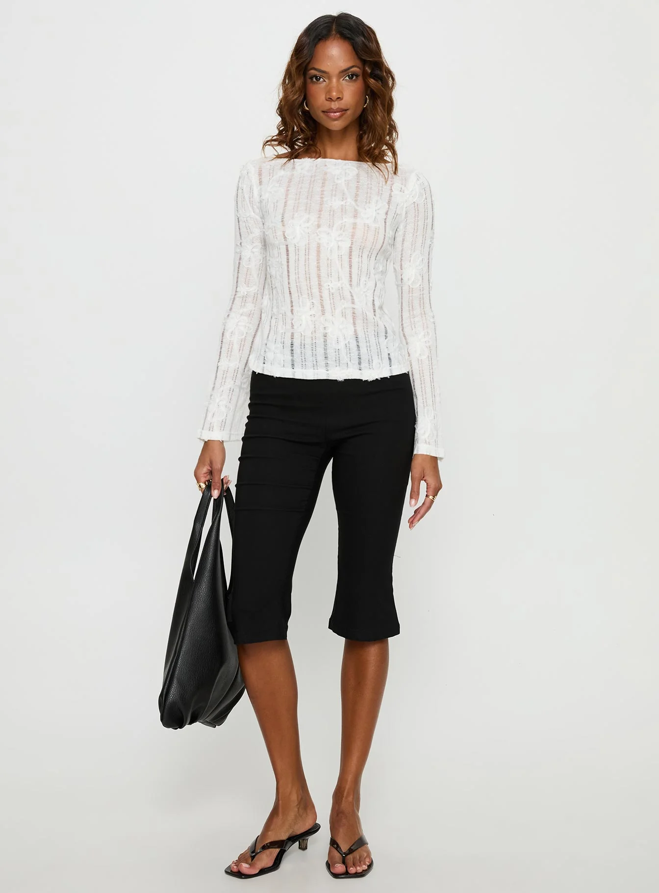 Devanie Sheer Long Sleeve Top White