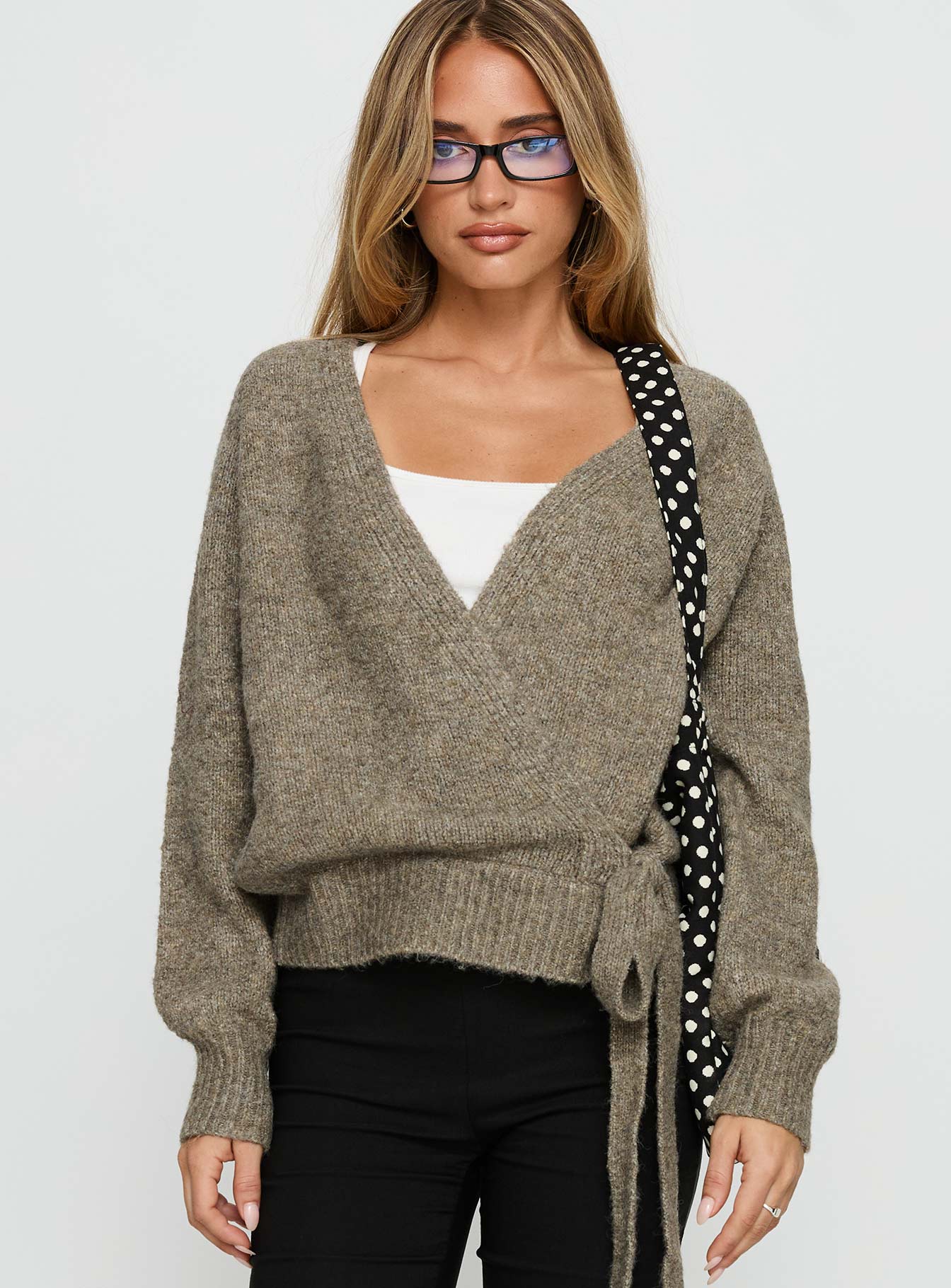 Daelan Wrap Knit Cardigan Brown