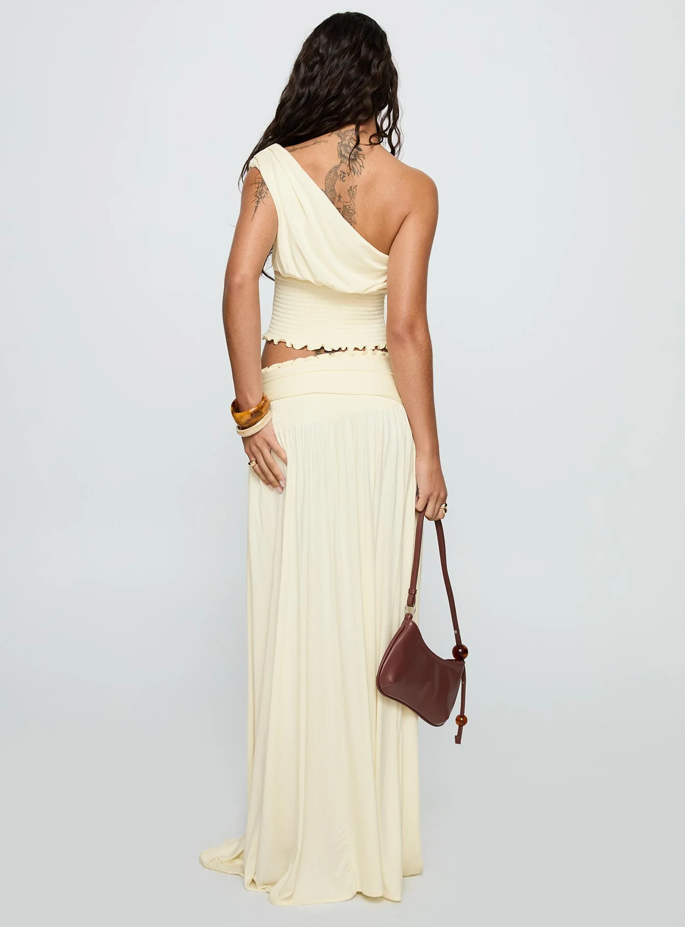 Full Orbit Shirred Maxi Skirt Cream