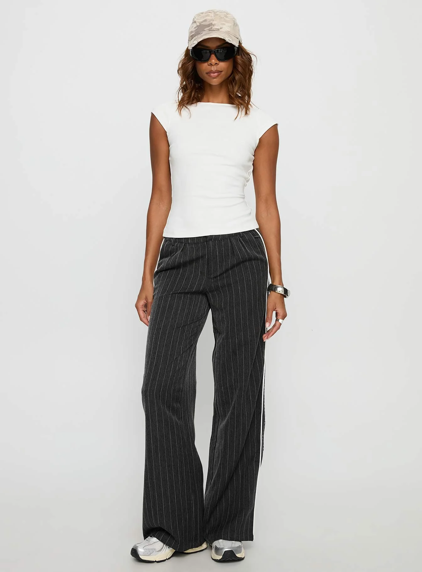 Knowla Pleated Trouser Pant Grey Pinstripe