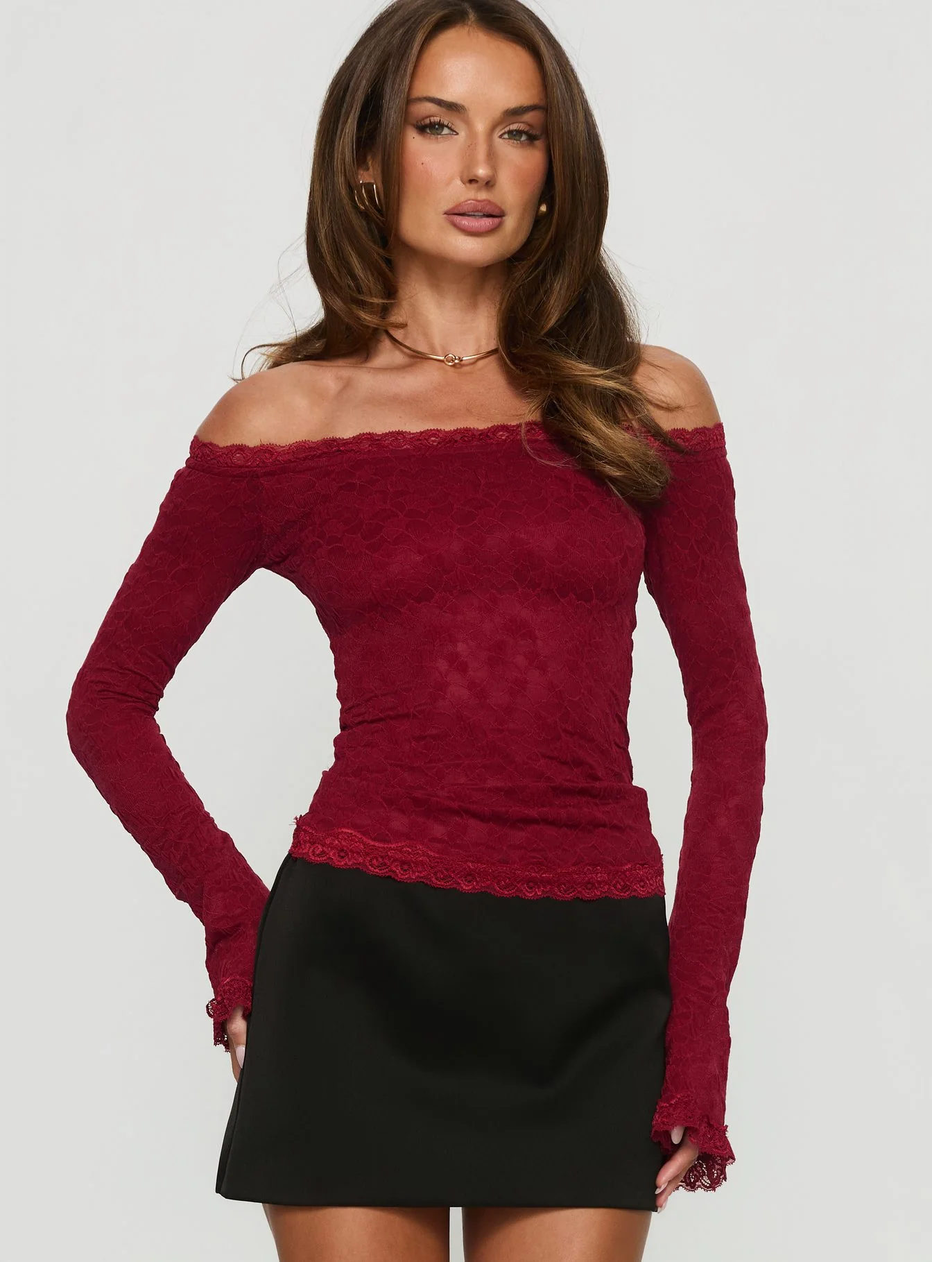 Mochapella Off The Shoulder Top Burgundy