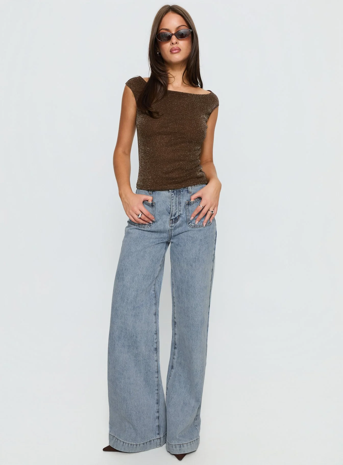 Cheirosa Off Shoulder Top Brown Shimmer