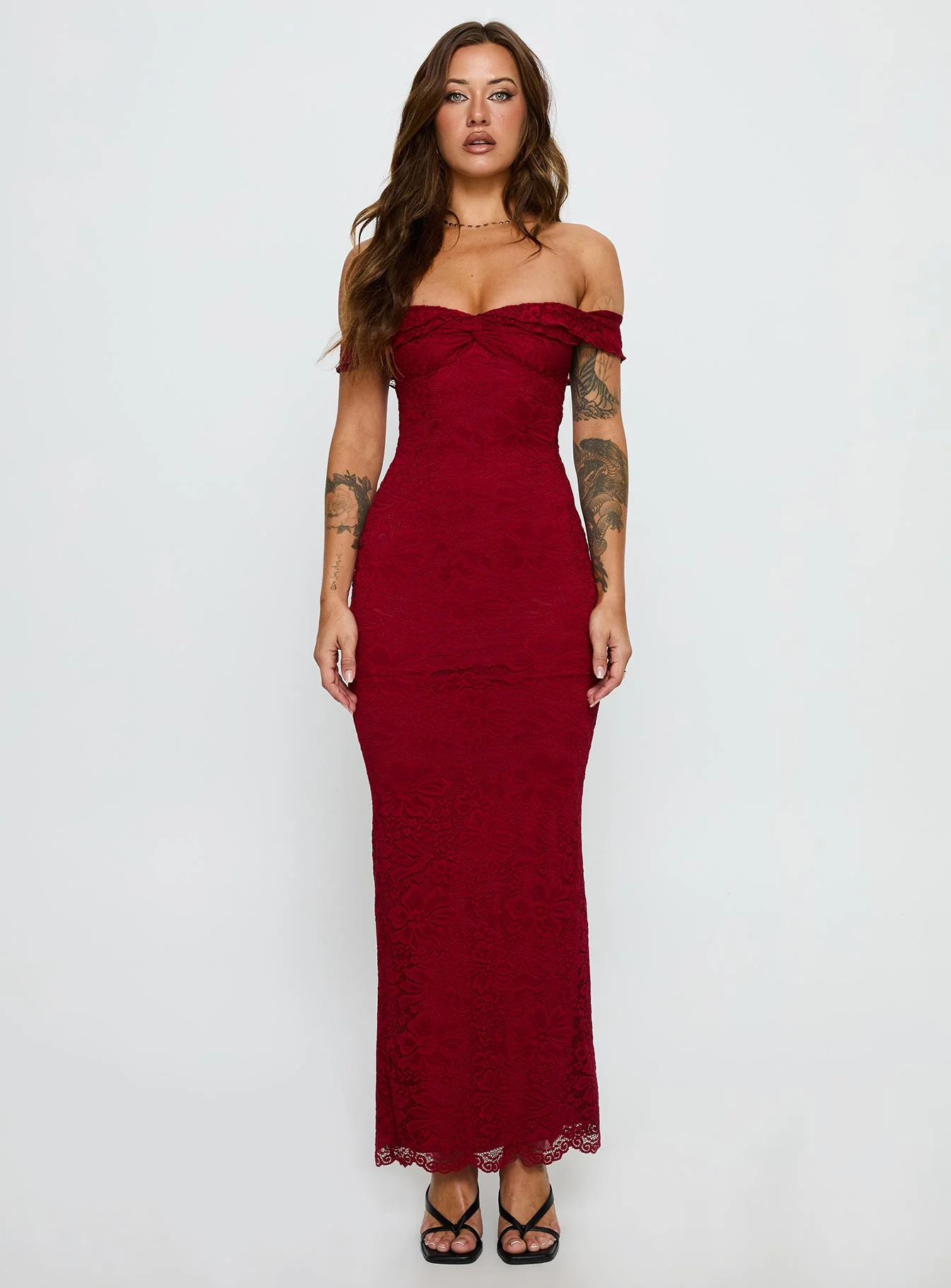 Anabeila Strapless Frill Maxi Dress Red