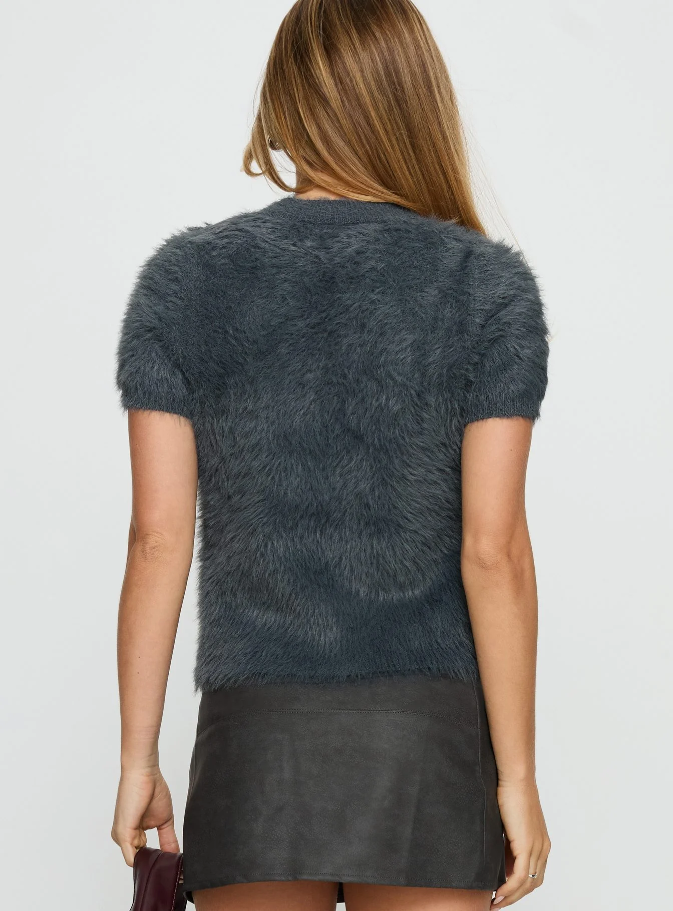 Starlynn Fluffy Short Sleeve Top Slate