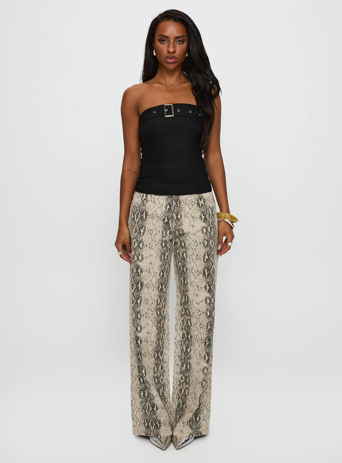 Satellite Strapless Buckle Detail Top Black