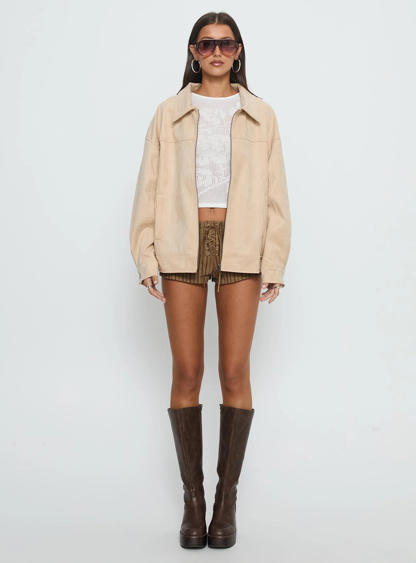 Goldsmith Faux Suede Bomber Jacket Beige