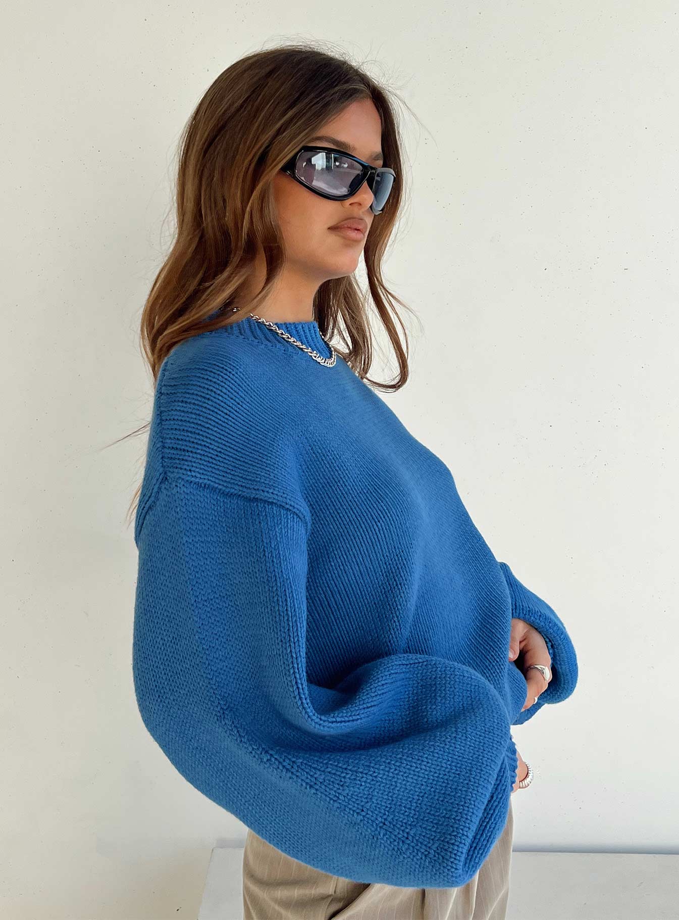 Harmony Balloon Sleeve Knit Sweater Blue