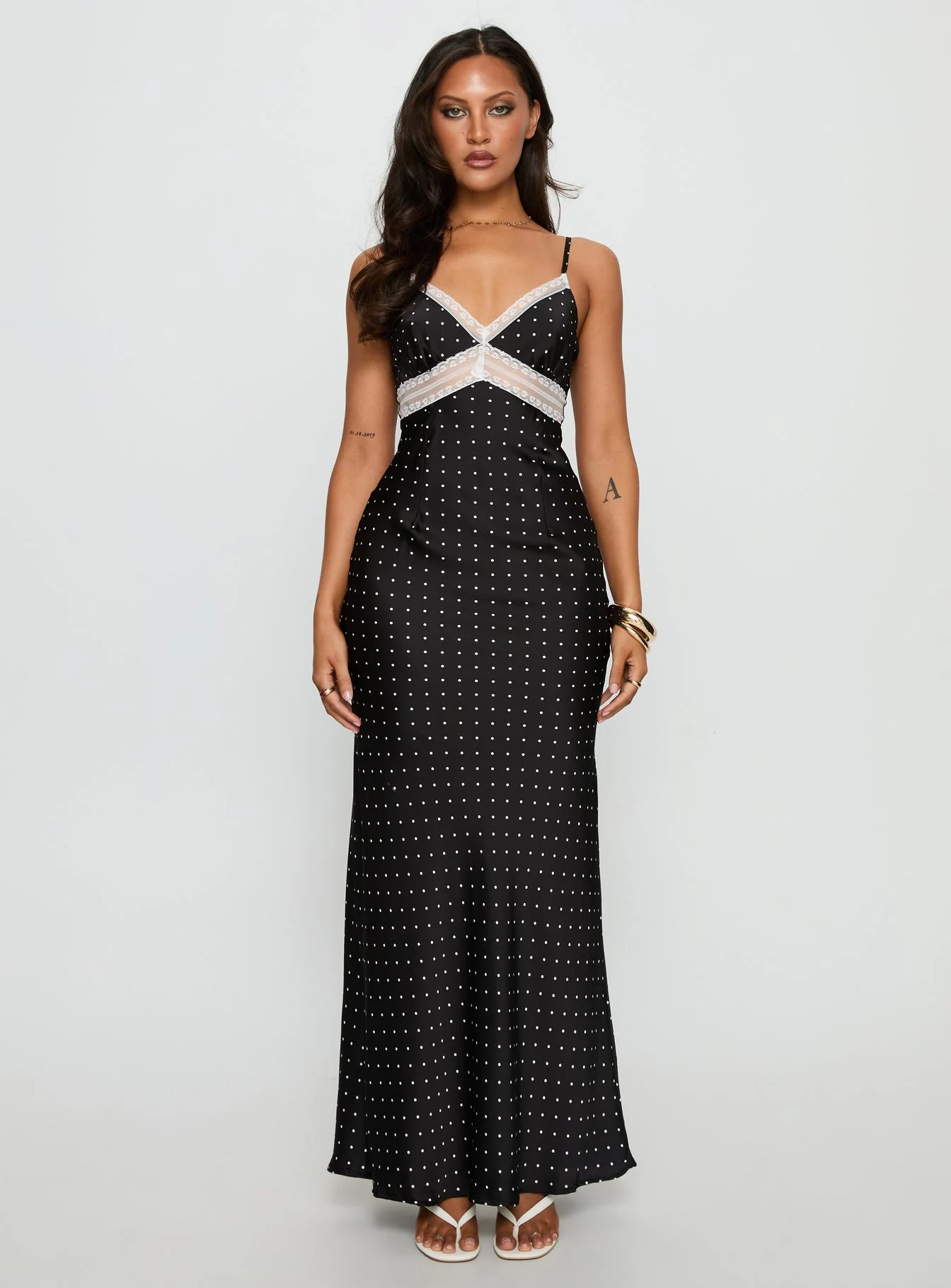 Inki Lace Maxi Dress Black Polka Dot